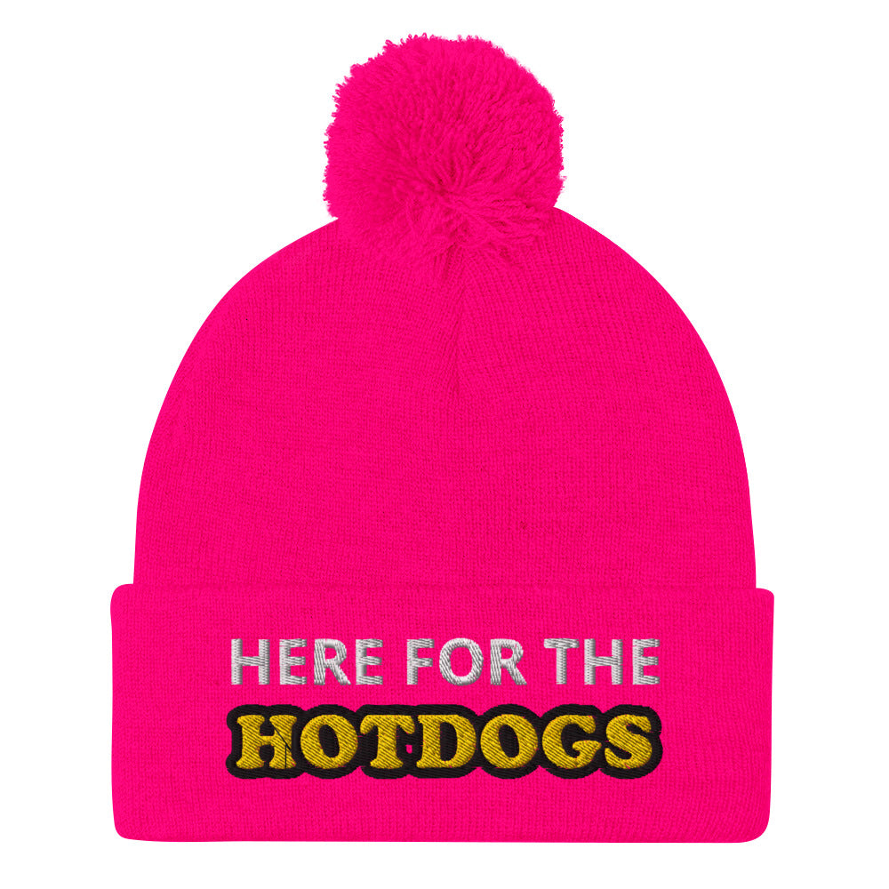 Hot Pink here for the hotdogs beanie - Do you love hotdogs? Looking for a funny gift for a friend? This is just the hat for you! It's a cozy and comfortable beanie that comes in a variety of colors with "Here For The Hotdogs", expertly embroidered on the front. The perfect funny beanie for game day, a warm hat for BBQs or a funny accessory for everyday foodies.