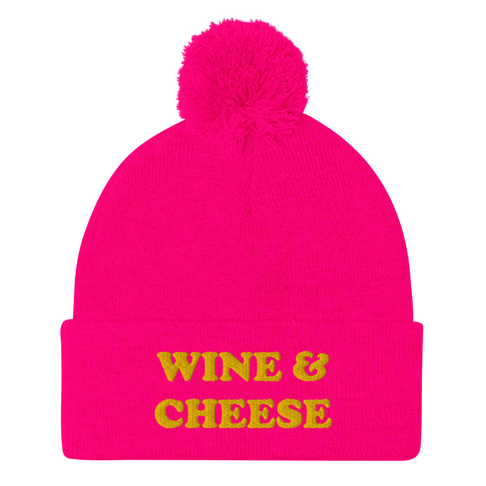 Neon Pink Wine and Cheese Beanie - Love Wine and Cheese? Looking for a funny gift for a foodie? This warm and cozy beanie is just for you! It comes in a variety of colors with "Wine & Cheese", expertly embroidered on the front. The perfect hat for foodies of all kinds.