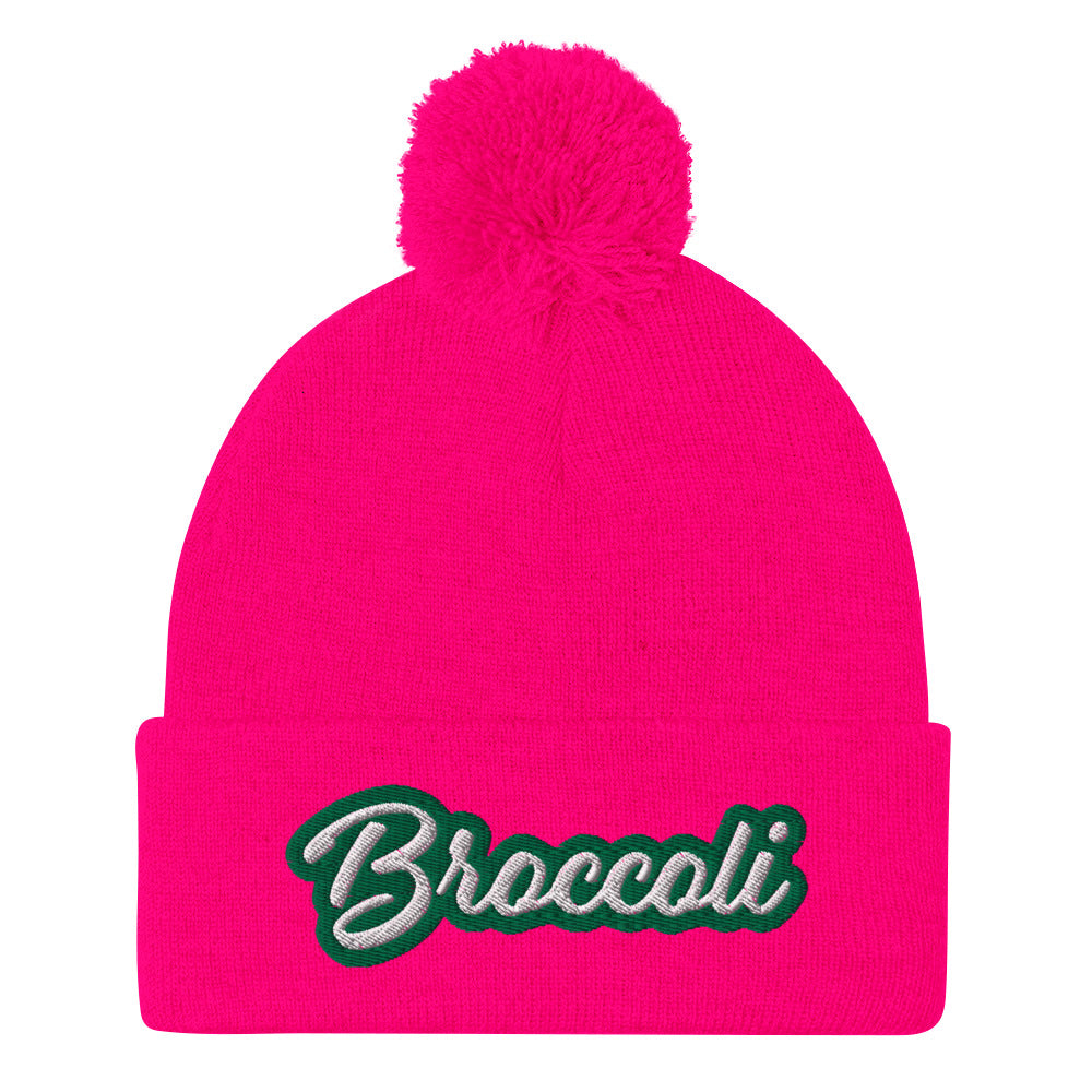 Neon Pink Broccoli Beanie - Love broccoli? Looking for a weird gift for a foodie? This broccoli hat is just for you! It's a warm and cozy beanie with a classic pom pom on top and "broccoli", expertly embroidered on the front.