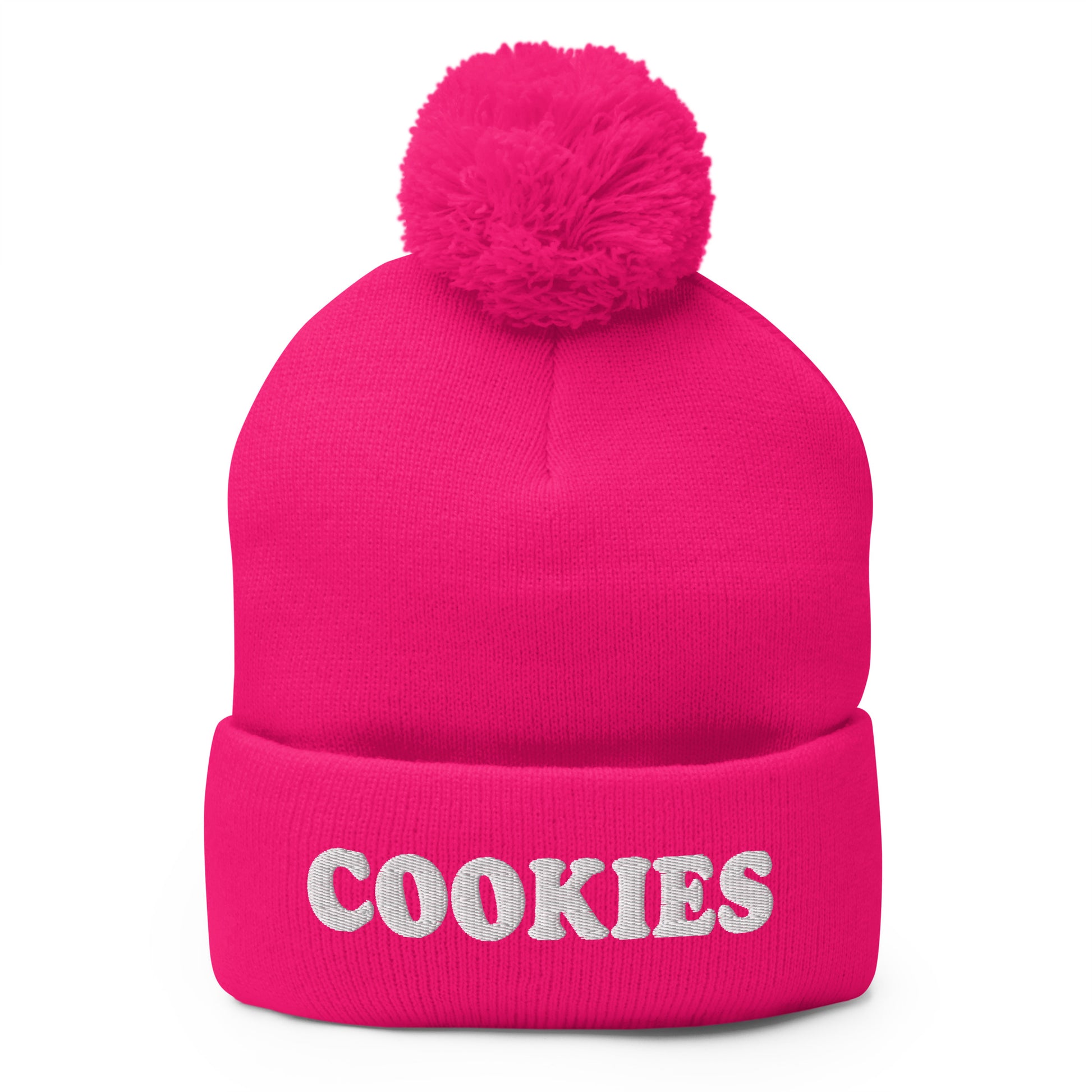 Pink Cookies Beanie - Love cookies? Looking for a funny gift for a foodie? Our Cookies Beanie is comfortable, cozy and expertly embroidered just for you. It's a classic beanie with a pom pom on top, perfect for everyday streetwear for cookie lovers and foodies of all kinds.