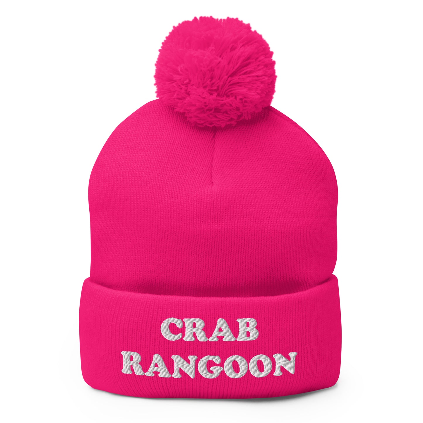 Pink Crab Rangoon Beanie - Love Crab Rangoon? Looking for a funny gift for a foodie? Our Crab Rangoon Beanie is comfortable, cozy and expertly embroidered just for you. It's a classic beanie with a pom pom on top. Perfect for everyday streetwear for Crab Rangoon lovers and foodies of all kinds.