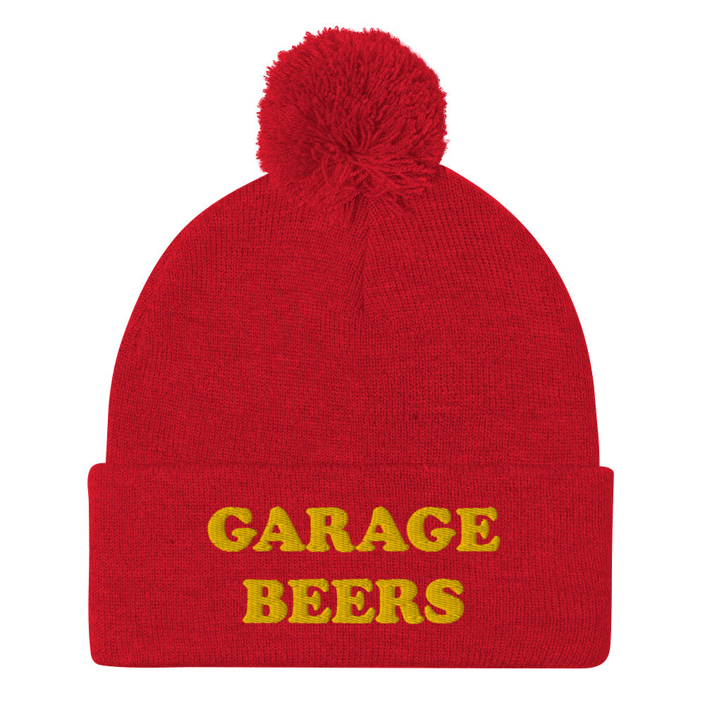 Red Garage Beers Beanie from Nina's Funky Shop - Love beer? Looking for a funny gift for a friend? This warm and cozy, embroidered beer beanie is just what you need. It's a classic pom pom beanie with "garage beers", expertly embroidered on the front. The perfect funny beanie for beer lovers. Celebrate your favorite foods in our funky foodie apparel.