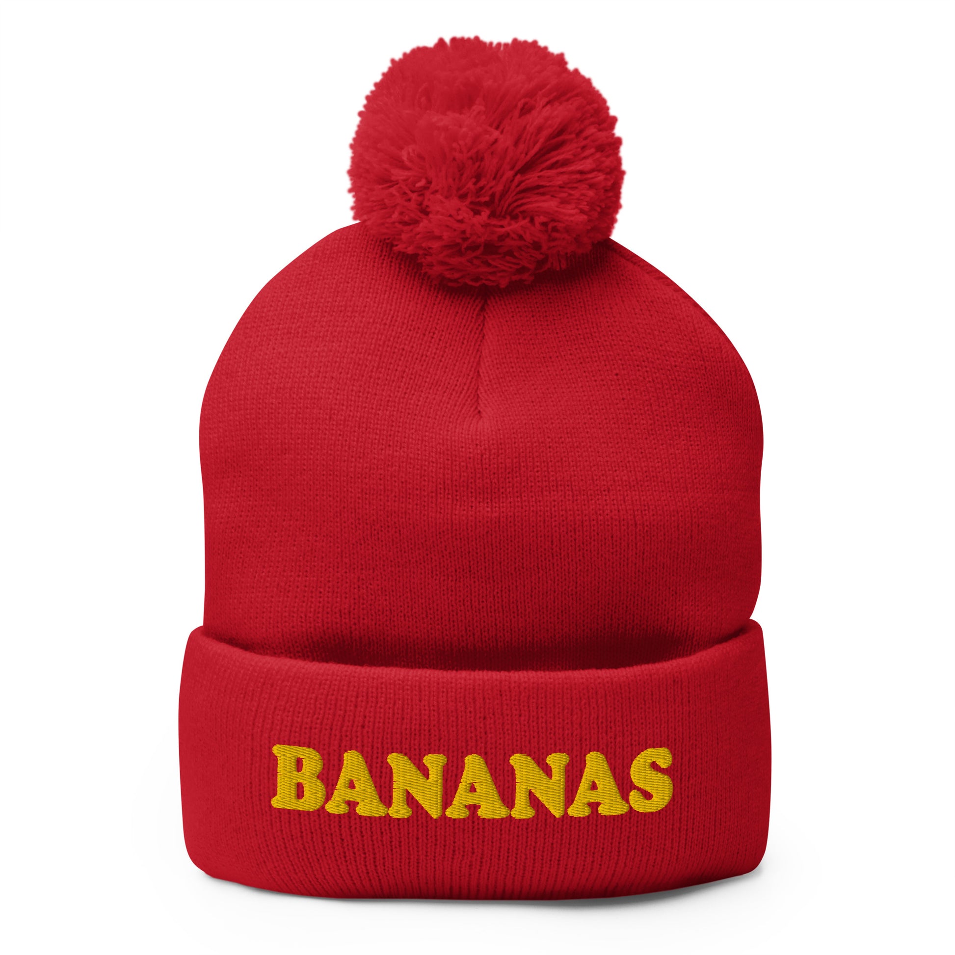 Red Bananas Beanie - Our Bananas Beanie is comfortable and warm with a classic pom pom on top.