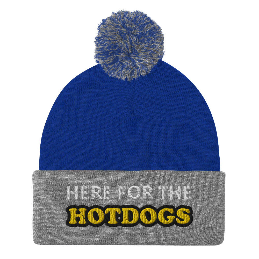 Blue and Gray here for the hotdogs beanie - Do you love hotdogs? Looking for a funny gift for a friend? This is just the hat for you! It's a cozy and comfortable beanie that comes in a variety of colors with "Here For The Hotdogs", expertly embroidered on the front. The perfect funny beanie for game day, a warm hat for BBQs or a funny accessory for everyday foodies.