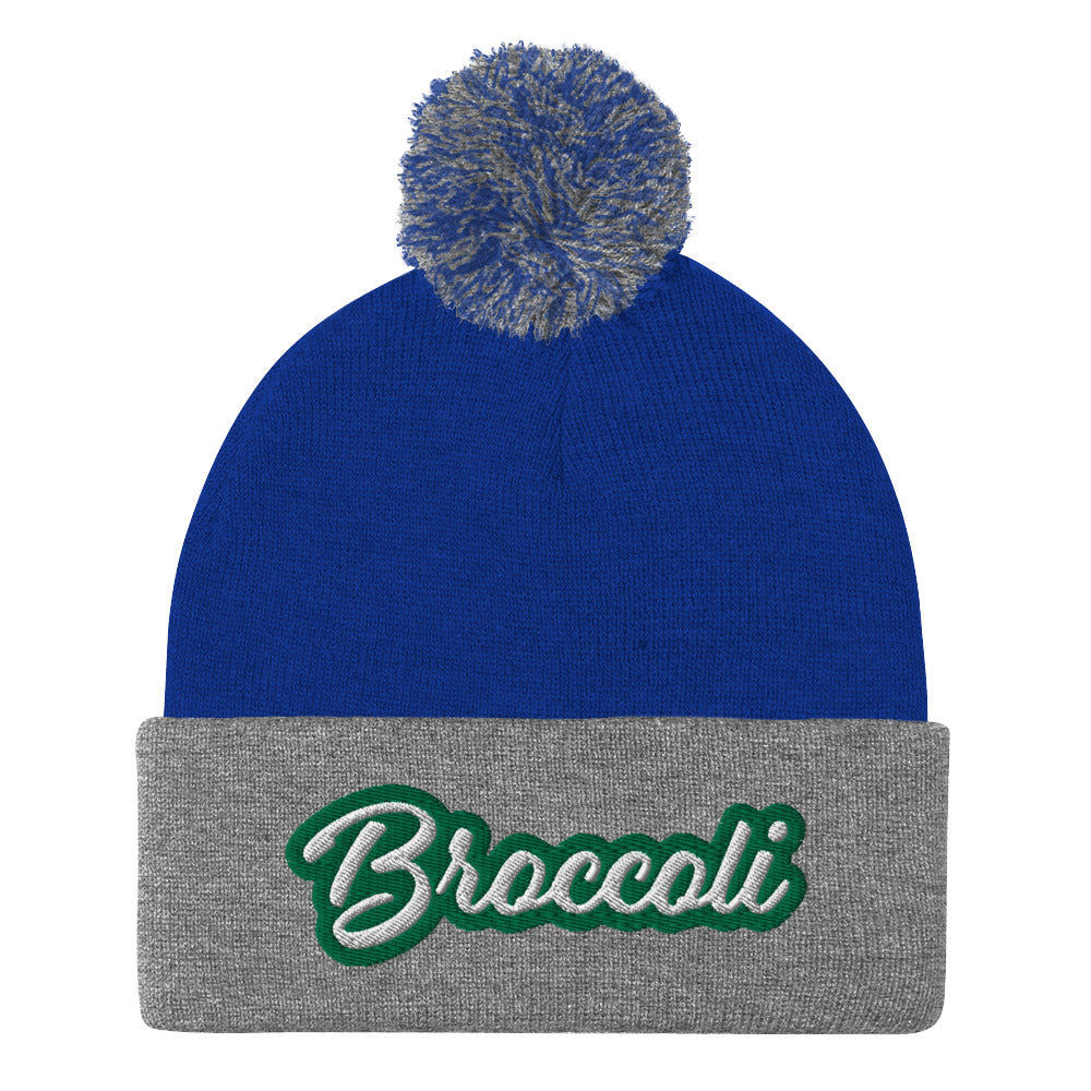 Blue and Gray Broccoli Beanie - Love broccoli? Looking for a weird gift for a foodie? This broccoli hat is just for you! It's a warm and cozy beanie with a classic pom pom on top and "broccoli", expertly embroidered on the front.