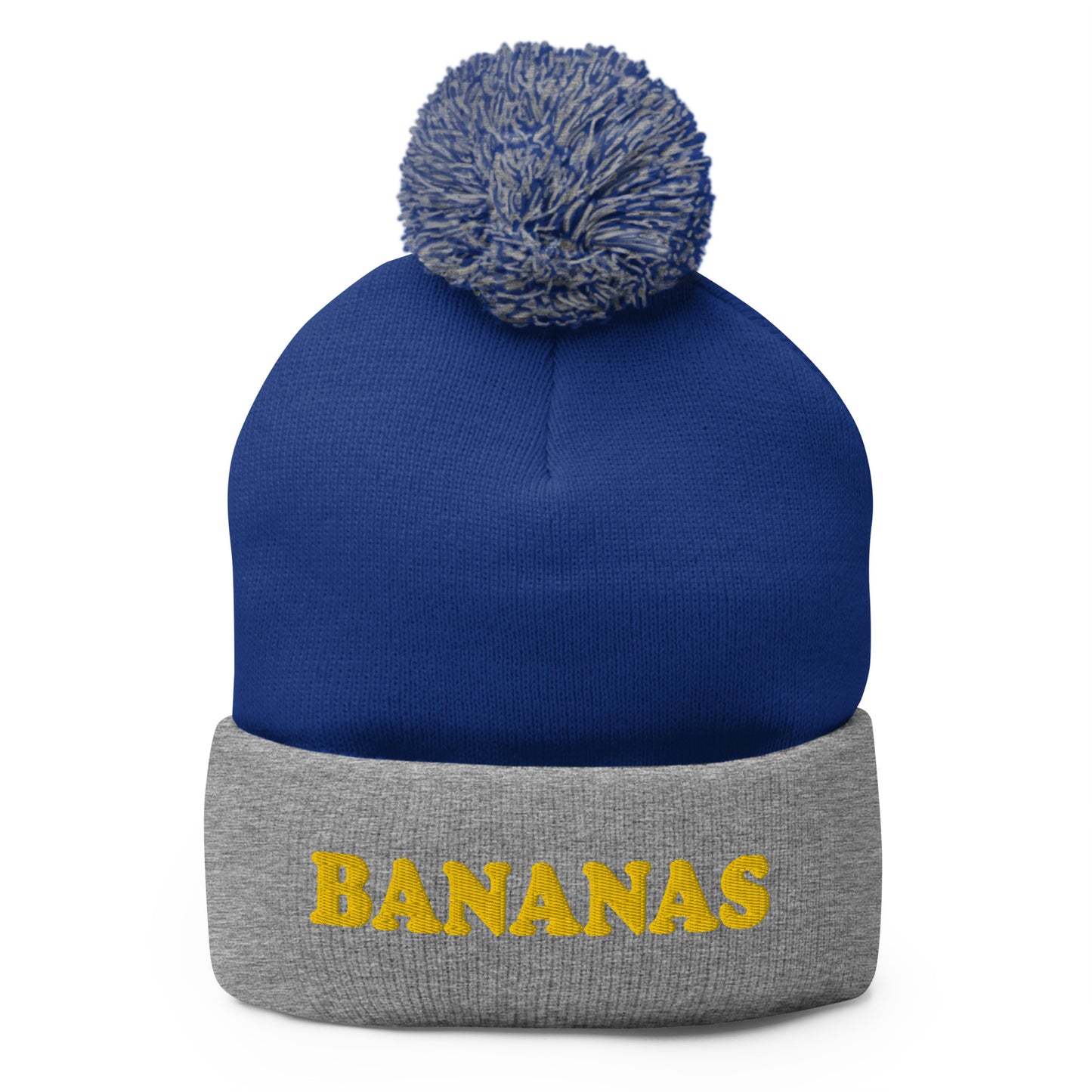 Blue and Gray Bananas Beanie - Our Bananas Beanie is comfortable and warm with a classic pom pom on top.