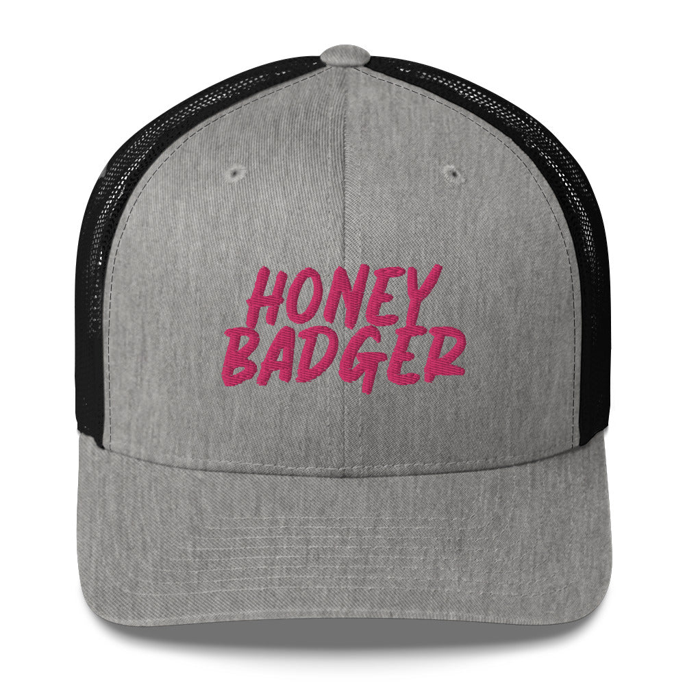 Gray and Black honey badger hat from Nina's Funky Shop by ninanush - Do you love honey badgers? Looking for a fun gift for a friend? This Honey Badger Trucker Hat is just what you need. It's comfortable, comes in a variety of colors and has a convenient adjustable closure. This honey badger hat is expertly embroidered and made just for you.