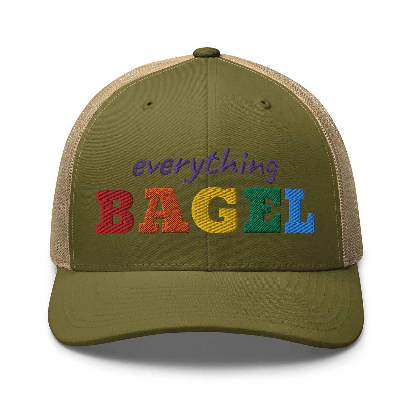 Moss and Khaki Trucker Hat for Pride - Our Everything Bagel Pride Bucket Hat is sure to turn heads and have everyone asking, "Where'd you get that hat?" It's comfortable, adjustable and comes in a variety of colors with a funny rainbow design for pride. Looking for something personalized? Shoot us an email!