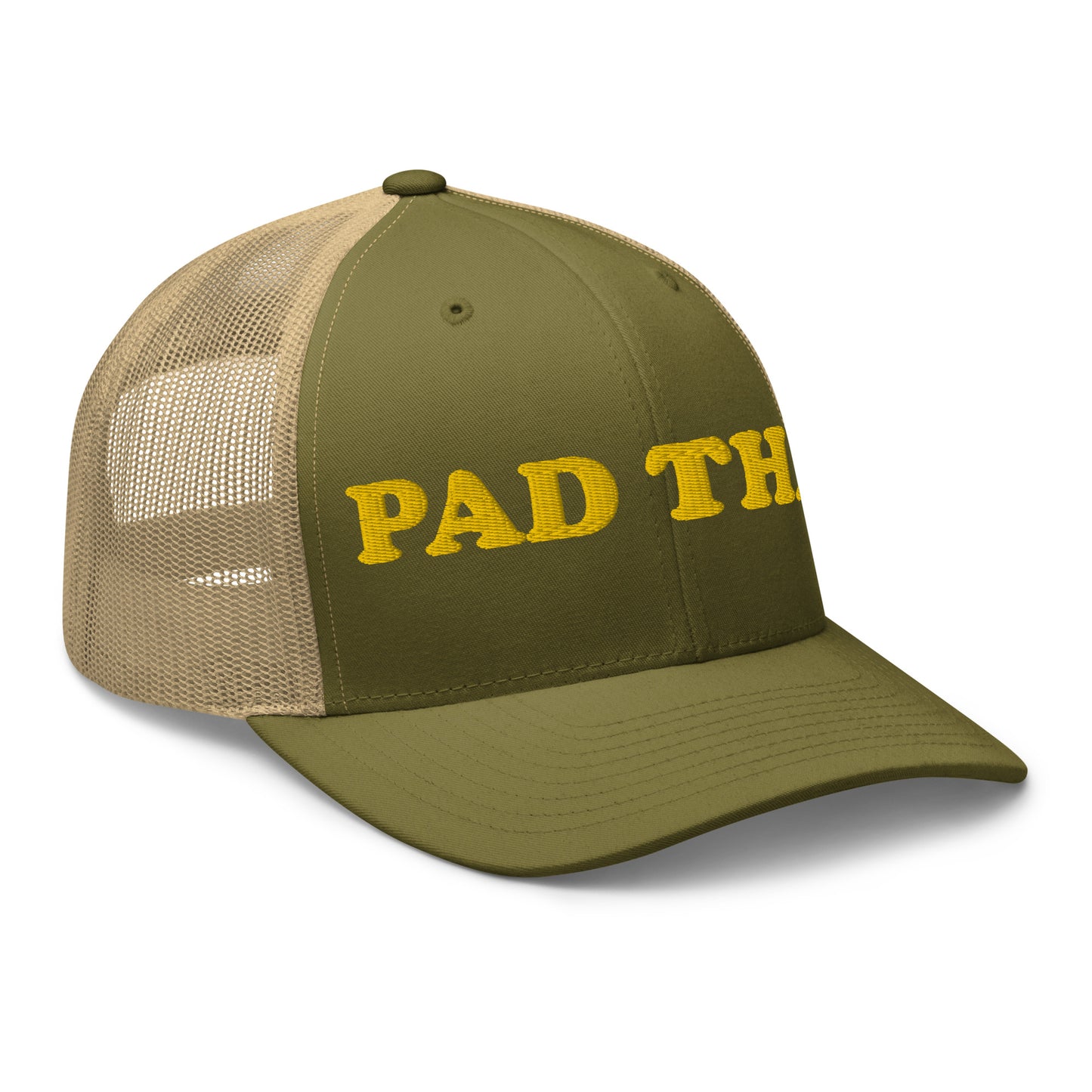 Green Pad Thai hat - Love Pad Thai? Looking for a funny gift for a Pad Thai enthusiast? Our Pad Thai Hat is comfortable, adjustable and made just for you. It comes in a variety of colors with "Pad Thai", expertly embroidered on the front. Make a statement in this funny food hat. Perfect for everyday streetwear or your next touristy trip to Thailand.