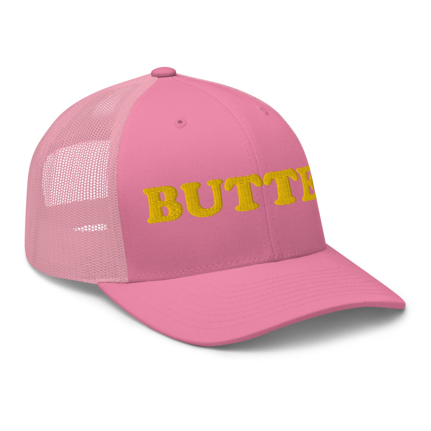 Pink butter hat - Are you a butter enthusiast? Looking for a funny gift? Our Butter Hat is comfortable and made just for you. It comes in a variety of colors with "butter", expertly embroidered on the front. Make a statement and eat your favorite buttery foods in our butter trucker hat.