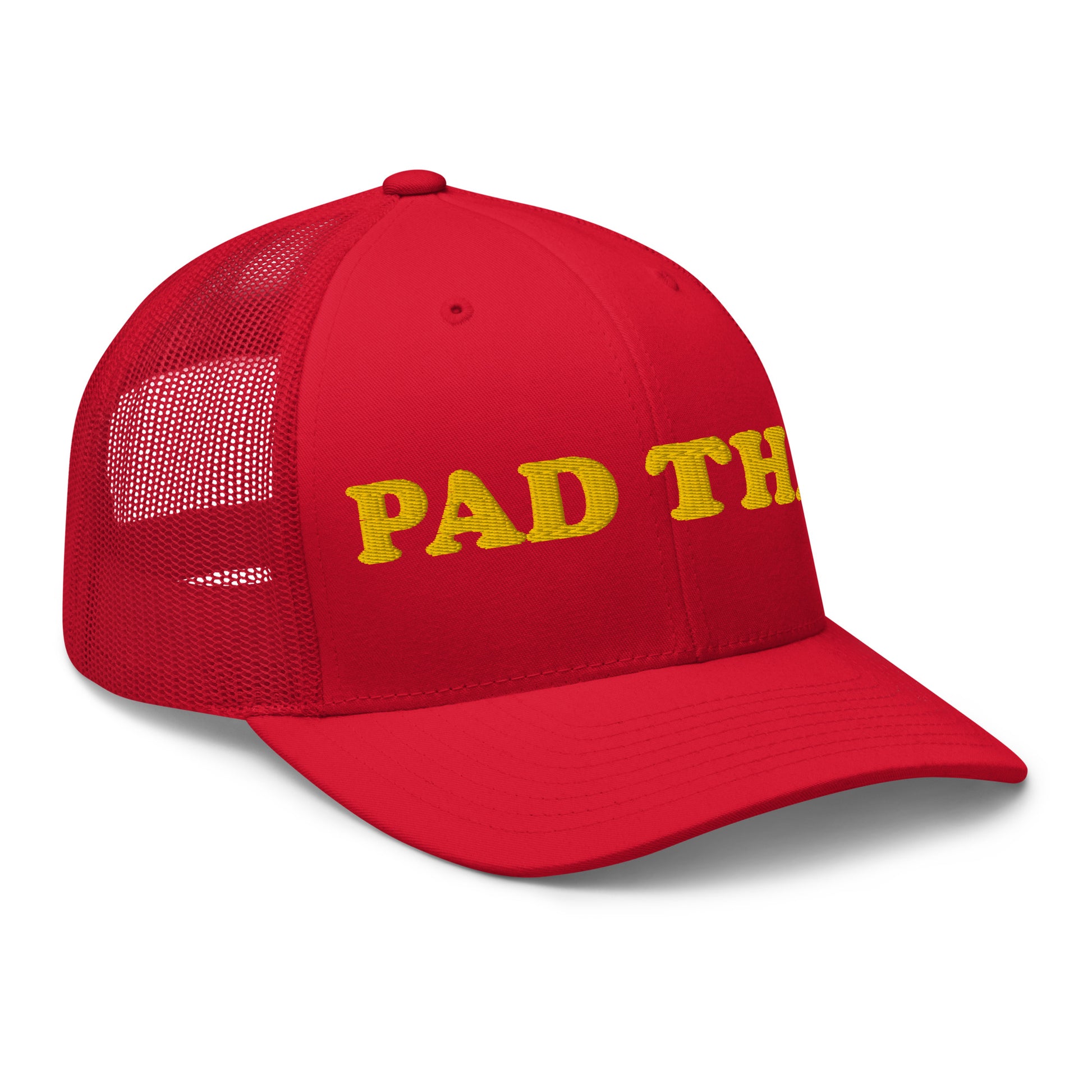 Red Pad Thai hat - Love Pad Thai? Looking for a funny gift for a Pad Thai enthusiast? Our Pad Thai Hat is comfortable, adjustable and made just for you. It comes in a variety of colors with "Pad Thai", expertly embroidered on the front. Make a statement in this funny food hat. Perfect for everyday streetwear or your next touristy trip to Thailand.