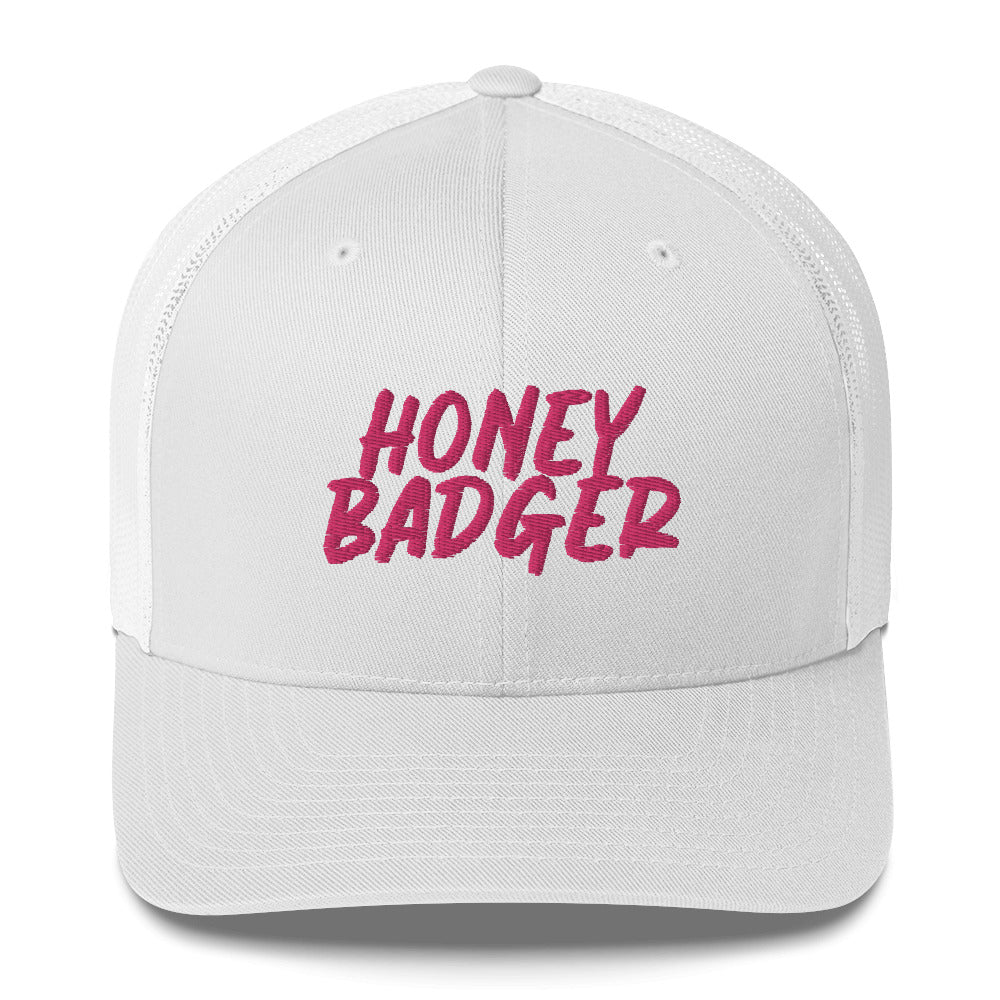 White honey badger hat from Nina's Funky Shop by ninanush - Do you love honey badgers? Looking for a fun gift for a friend? This Honey Badger Trucker Hat is just what you need. It's comfortable, comes in a variety of colors and has a convenient adjustable closure. This honey badger hat is expertly embroidered and made just for you.