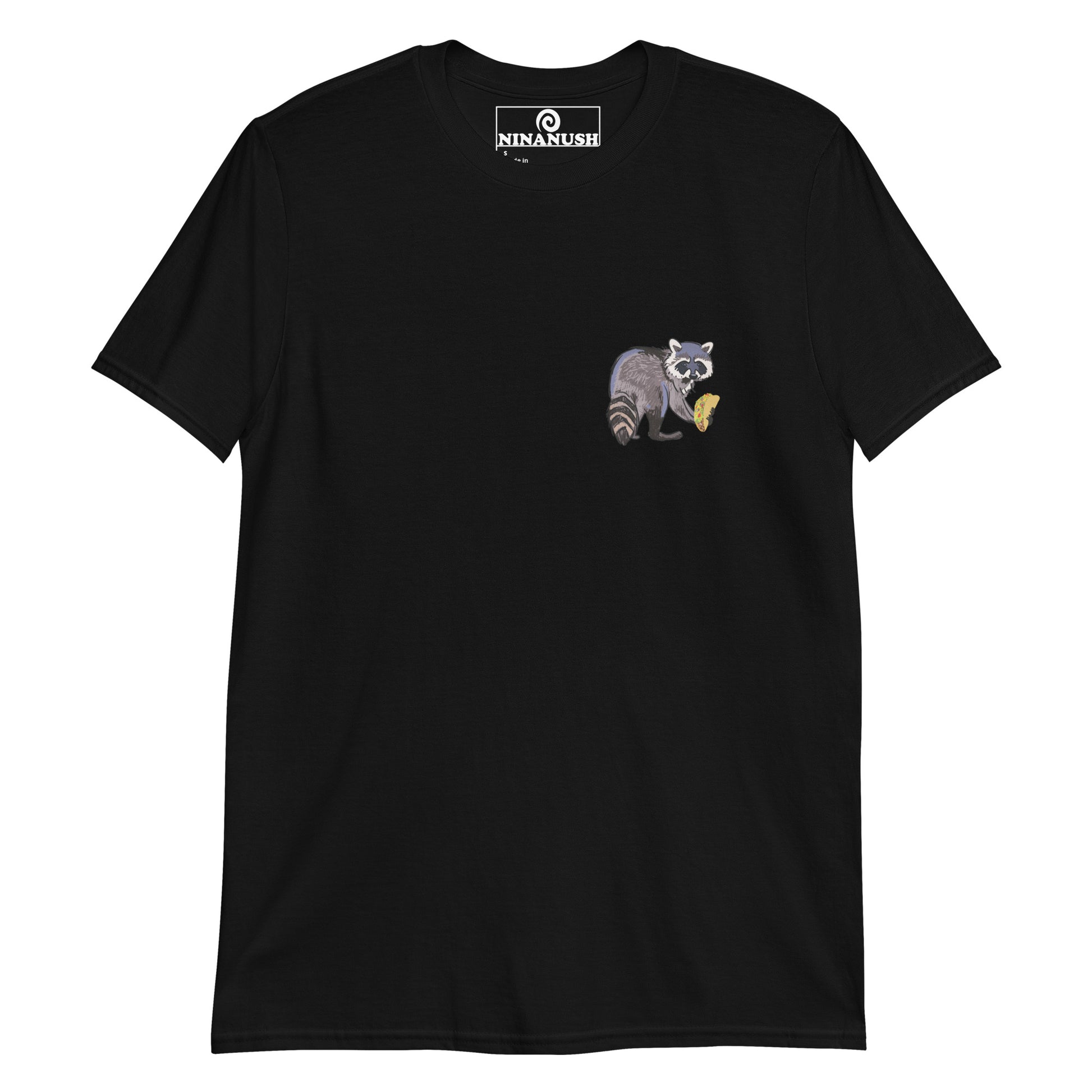 Black raccoon taco t-shirt - Taco and raccoon graphic tee! It has a hand-drawn design of a raccoon eating a taco and it's sure to catch anyone's attention. Whether you're a taco enthusiast or just looking for a fun conversation starter, this funny raccoon lover t-shirt is just what you need. It's also a great gift for your raccoon or taco-loving friend. 