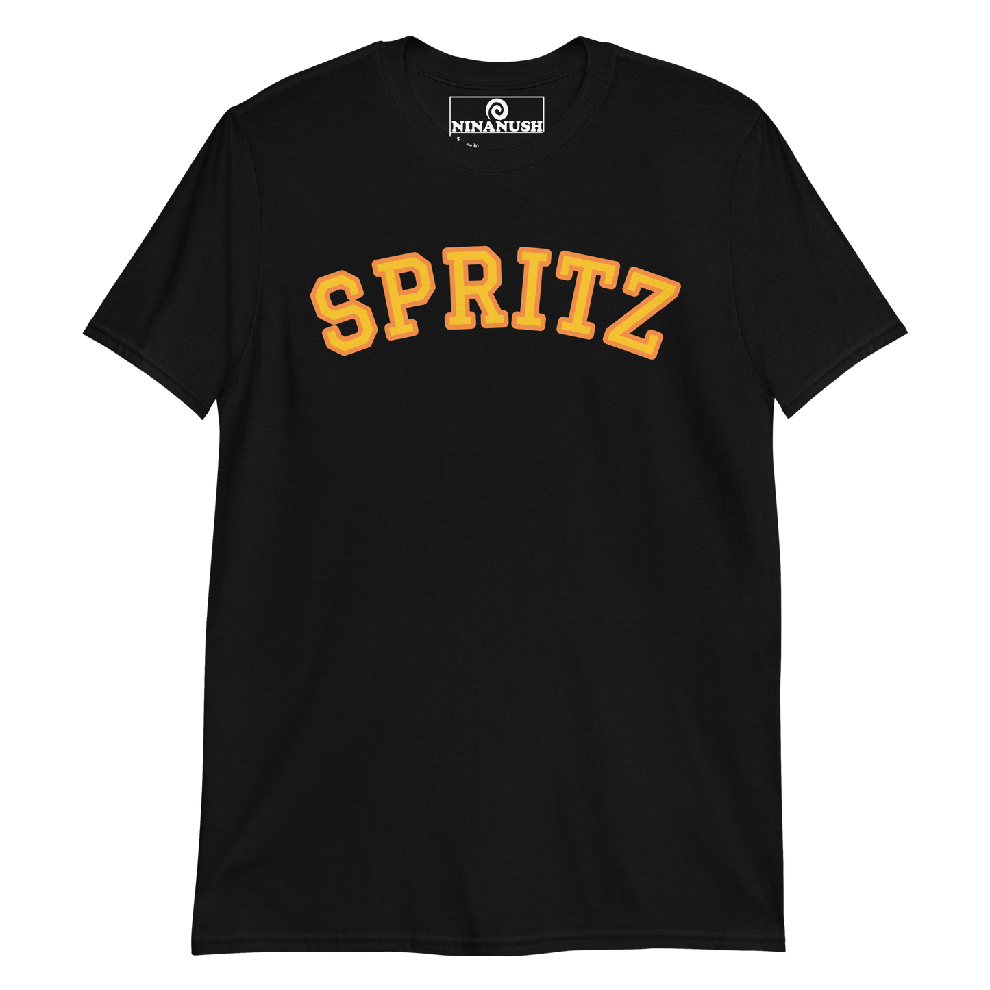 Black and orange Aperol spritz lover t-shirt - A colorful Spritz T-Shirt. Made from soft and comfortable cotton, this unique drink shirt is funny, eye catching and made just for you. A perfect T-shirt for spritz enthusiasts, this cocktail shirt is sure to stand out and make a statement. Wear it as everyday streetwear or give it as a gift for a spritz cocktail lover.