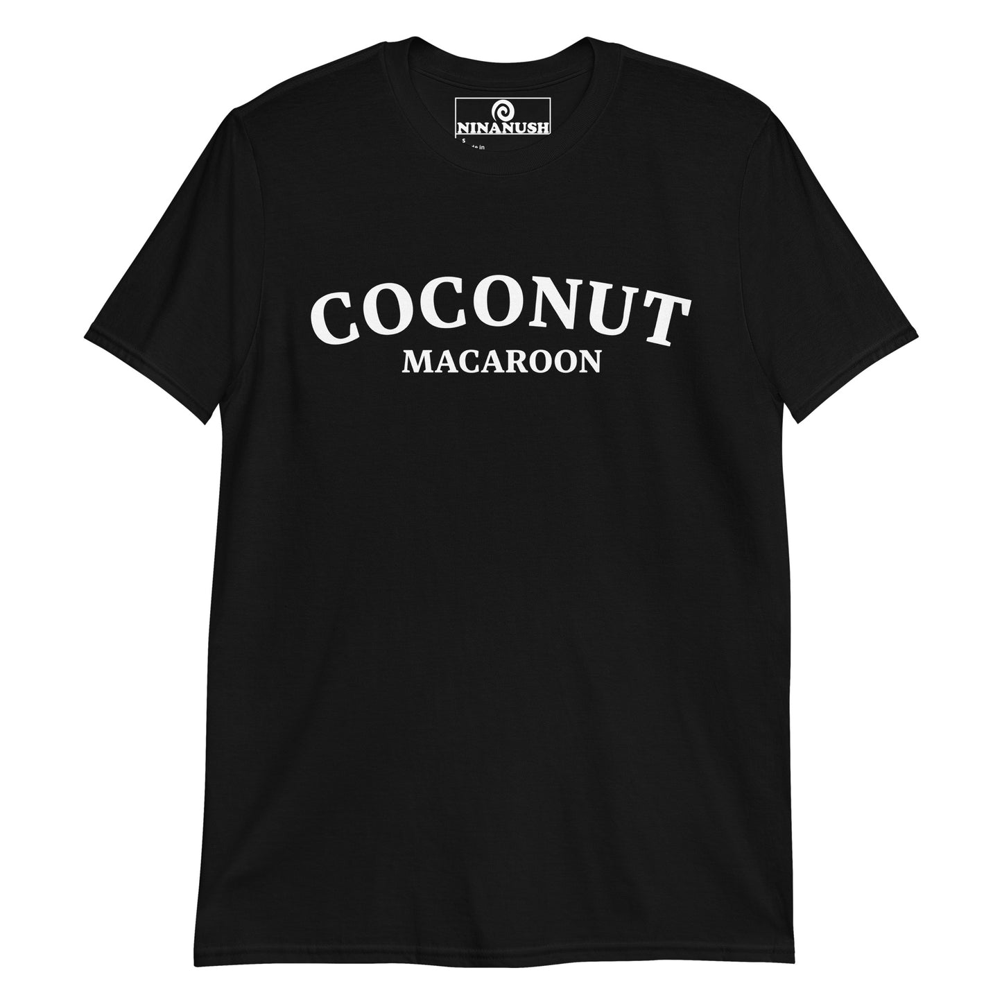 Black macaroon shirt - This coconut macaroon shirt is soft, comfortable, designed for macaroon lovers and made just for you. It's a unisex college-style shirt that is sure to stand out. Eat macaroons in this everyday unique foodie t-shirt or give it as a funny gift for a fellow coconut macaroon lover. Shop our foodie apparel and gifts.