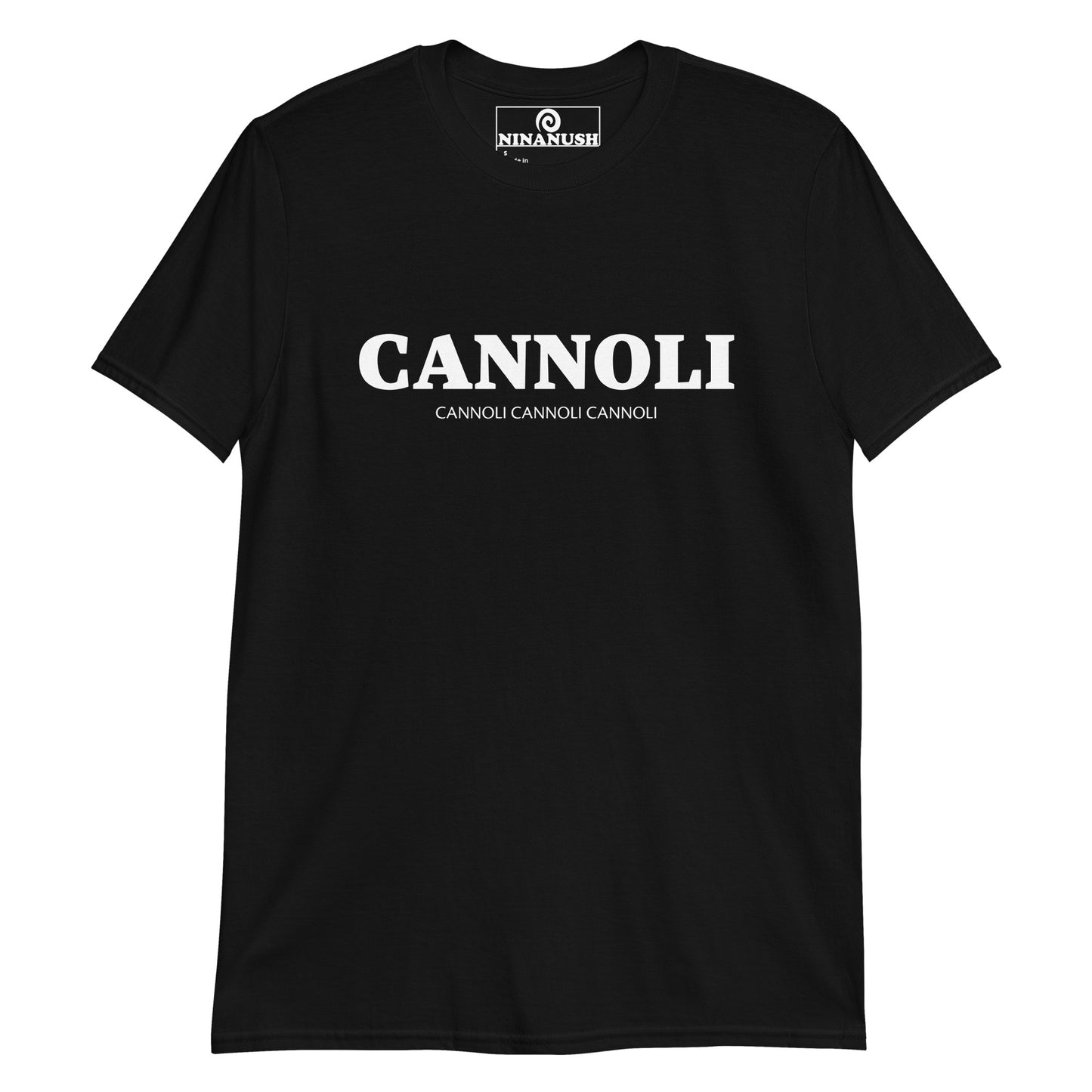 Black cannoli shirt for Italian food lovers - This Cannoli T-Shirt is made from high-quality cotton with the word "Cannoli" boldly printed on the front. This funny Italian food t-shirt lets you to proudly show your love for cannoli. Eat your favorite cannoli in style in this unique foodie tee or give it as a funny gift for Italians and Italian food enthusiasts.