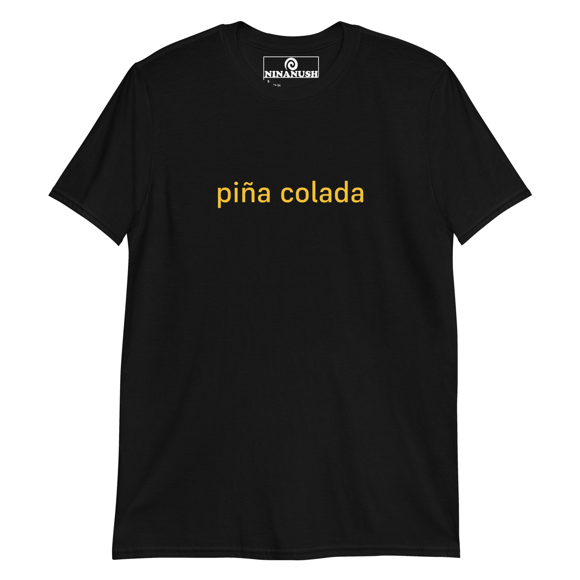 Black pina colada tshirt - A classic cotton T-Shirt with the words "Piña Colada" printed in yellow letters on the front. It's a soft, comfortable cocktail enthusiast t-shirt that's designed for foodies and made just for you. This piña colada shirt makes a unique gift for coconut and pineapple lovers and unusual graphic tee for foodies of all kinds. 