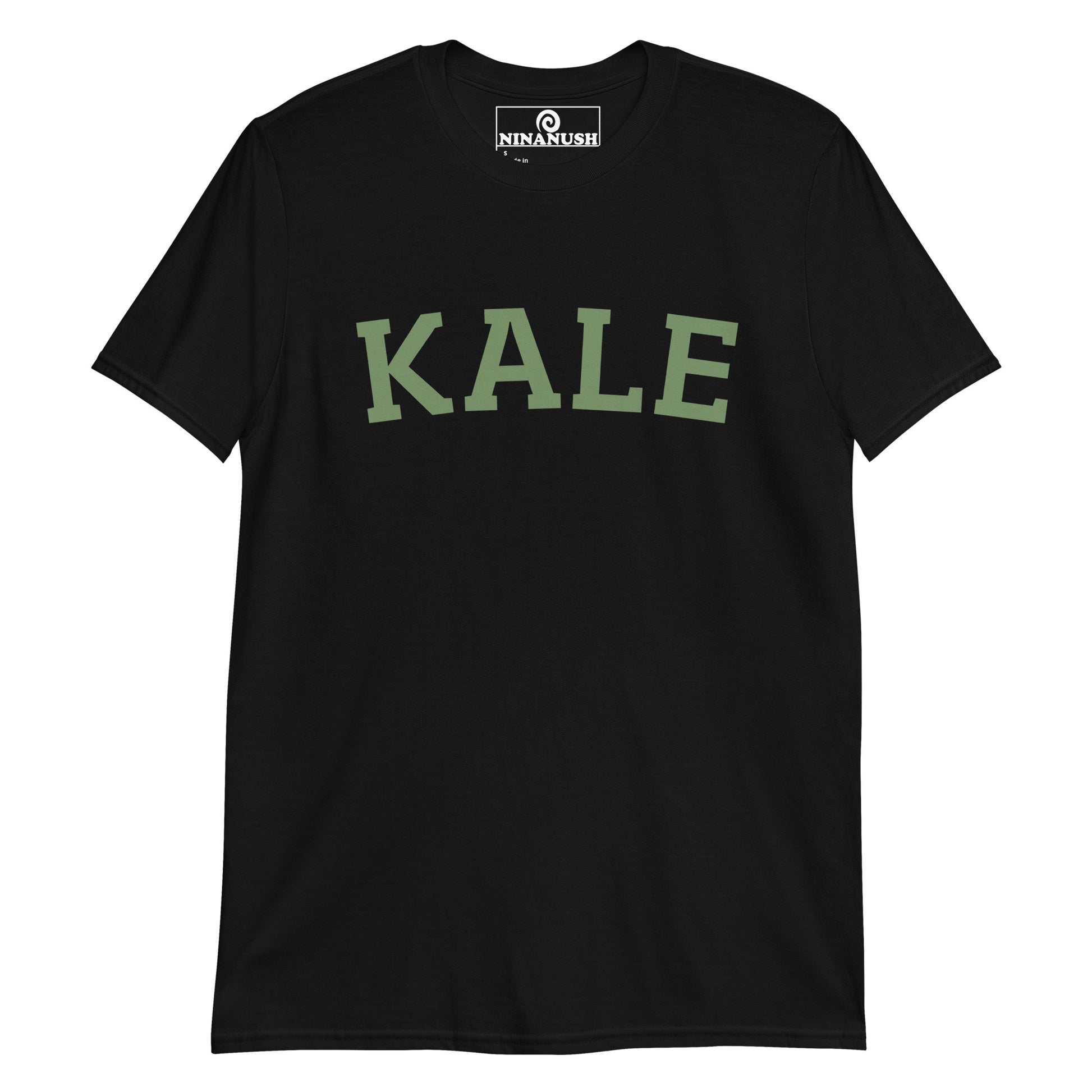 Black kale t-shirt from Nina's Funky Shop by ninanush - The ultimate t-shirt for kale lovers, plant based babes and foodies of all kinds. It's a soft and comfortable, college style kale t-shirt that's made just for you. Make a bold statement with this funny food shirt or give it as a gift to your favorite kale enthusiast. A unique vegan tee, for kale aficionados and beyond.