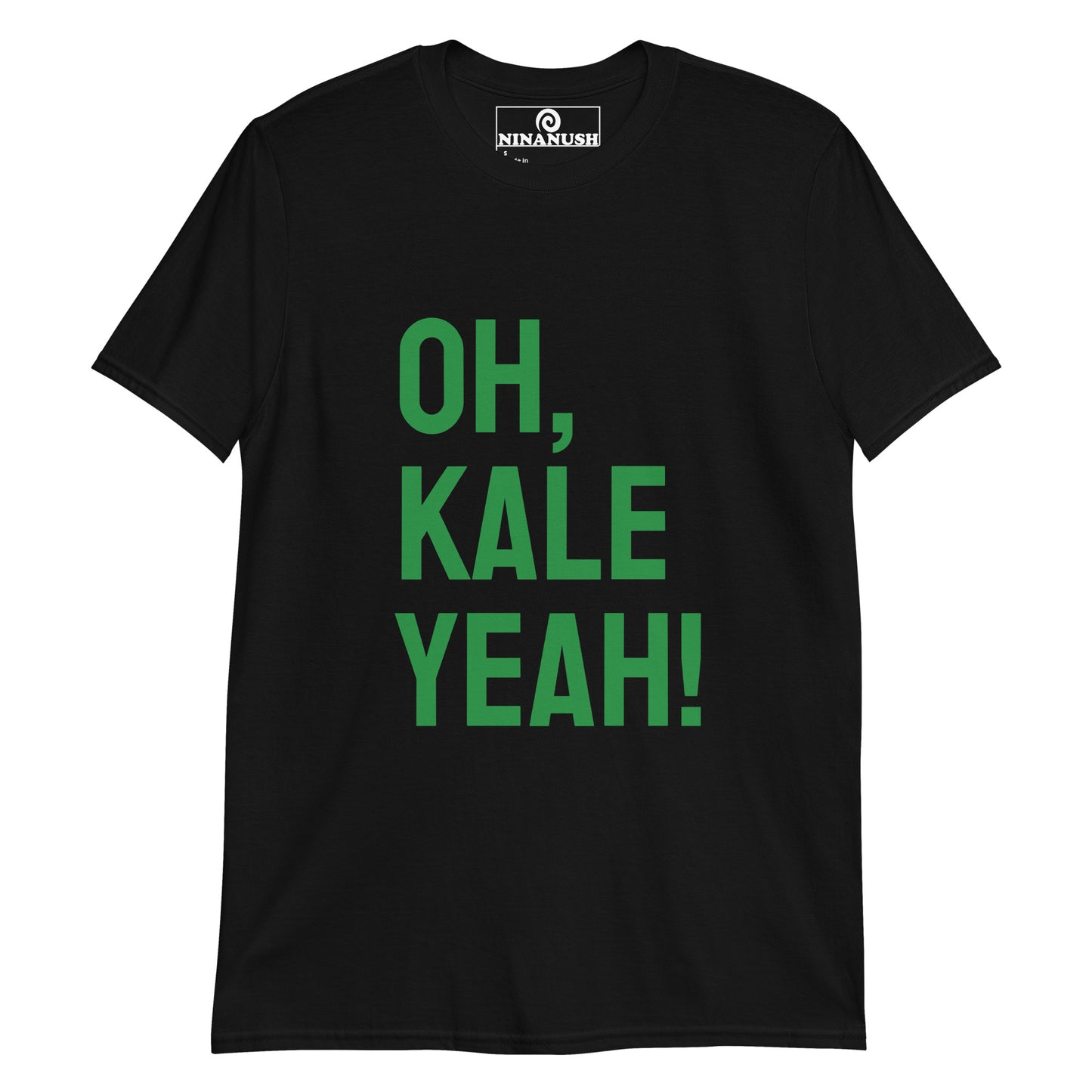 Black oh, kale yeah! t-shirt from Nina's Funky Shop by ninanush - This kale t-shirt is a cotton tee that comfortable and stands out with a quirky kale exclamation. It's a funny food t-shirt for kale enthusiasts and weird t-shirt lovers of all kinds. Add a little personality to your everyday outfits with this Oh, Kale Yeah! Shirt. It's designed by Nina and made just for you.