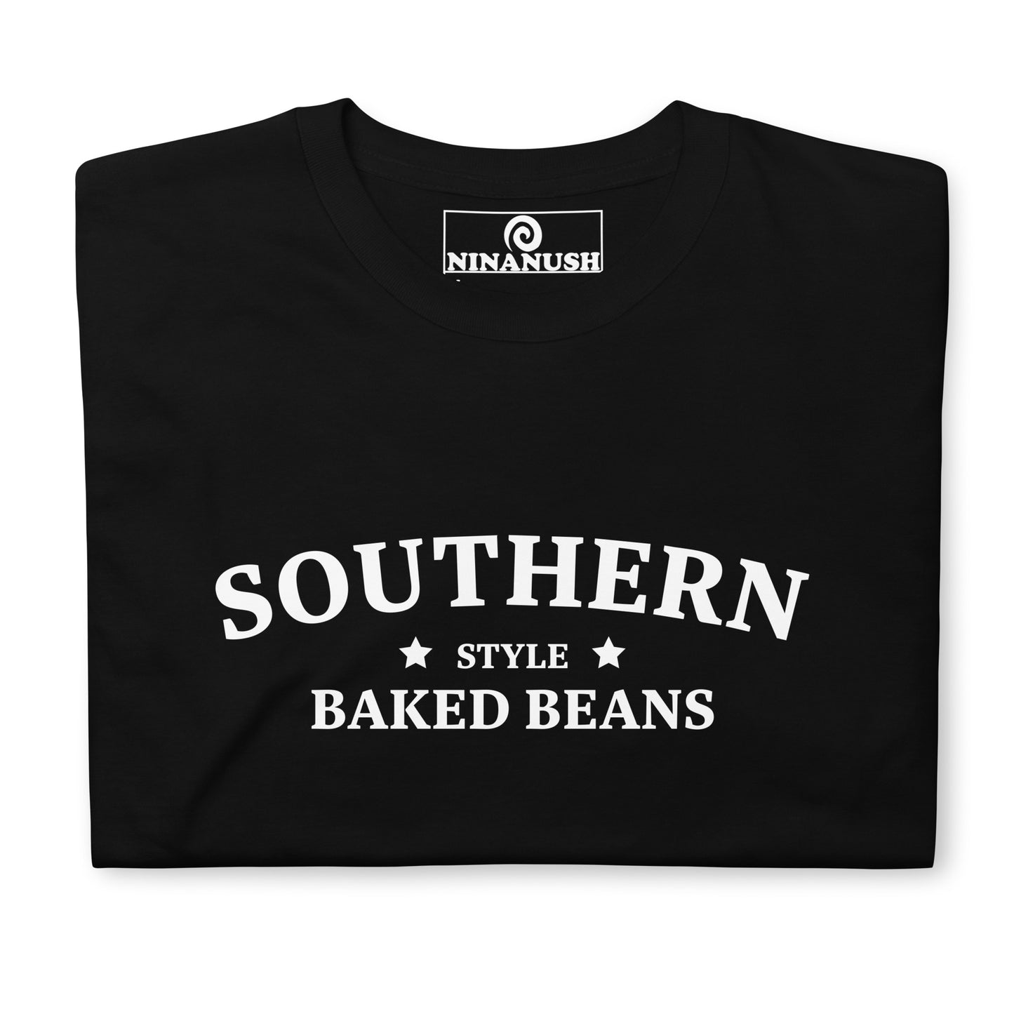 Black southern style baked beans t-shirt from Nina's Funky Shop - A funny baked beans t-shirt that's unique and made just for you. 🌟 Eat your favorite baked beans in this quirky t-shirt for southern baked bean lovers and foodies of all kinds. Add a little personality to your style in this baked bean enthusiast t-shirt or give it as a funny gift for a fellow bean aficionado.