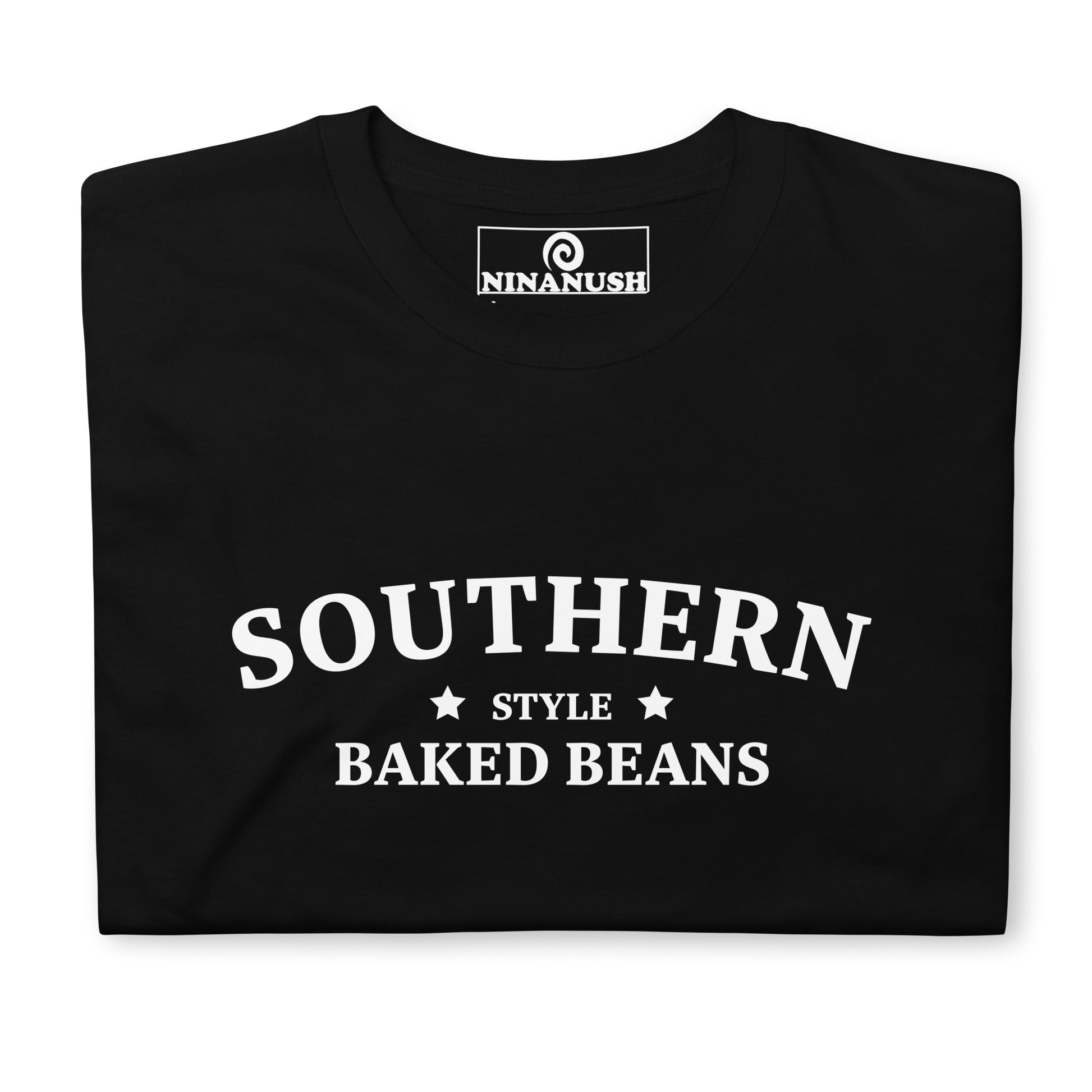 Black southern style baked beans t-shirt from Nina's Funky Shop - A funny baked beans t-shirt that's unique and made just for you. 🌟 Eat your favorite baked beans in this quirky t-shirt for southern baked bean lovers and foodies of all kinds. Add a little personality to your style in this baked bean enthusiast t-shirt or give it as a funny gift for a fellow bean aficionado.