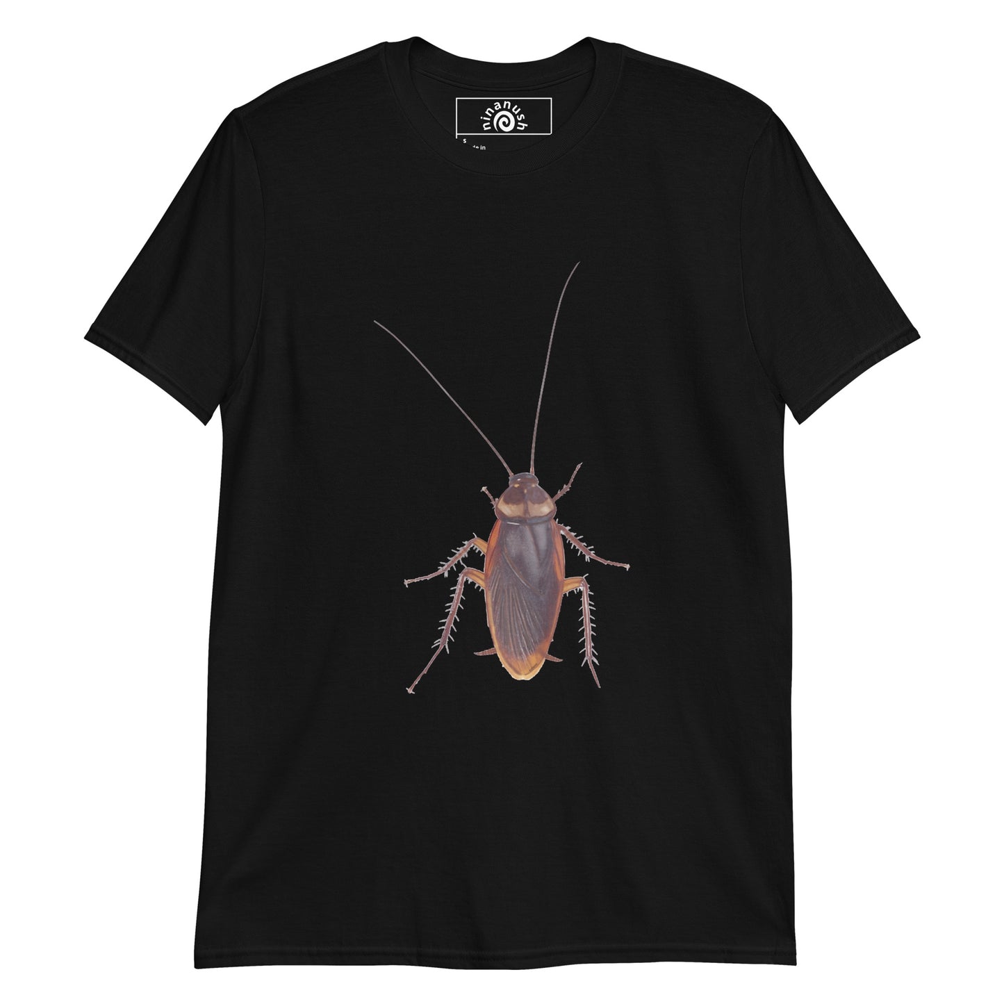 Black cockroach t-shirt with large brown cockroach climbing up from Nina's Funky Shop by ninanush - Cockroaches are cool. This cockroach t-shirt is soft and comfortable with a totally unique and funky cockroach design. It's a funny t-shirt for insect enthusiasts and a statement graphic tee that's sure to turn heads. Give this weird shirt as a sarcastic gift or add a little personality to your everyday style.