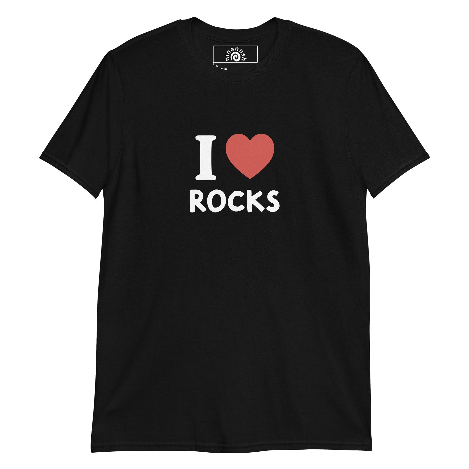 Black I Heart Rocks T-shirt from Nina's Funky Shop by ninanush - Are you a rock enthusiast? Looking for a fun gift for a fellow rock lover? This I heart rocks shirt is just what you need. It's a unisex, crew neck T-shirt that's soft and comfortable with "I hear rocks", expertly printed on the front. Stand out and collect your favorite rocks in this rock lover tee, it's designed by Nina and made just for you.