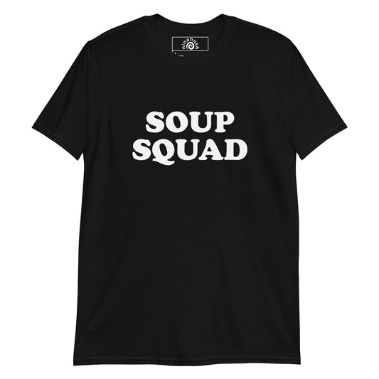 Black Soup Squad T-shirt from Nina's Funky Shop by ninanush - Do you love soup? Looking for a funny gift for a soup enthusiast? Our Soup Squad T-shirt is soft, comfortable and just what you need. It's a unisex soup lover shirt that comes in a variety of colors with "Soup Squad", expertly printed on the front. A funny foodie t-shirt for soup enthusiasts of all kinds. Celebrate your favorite foods in our funky foodie apparel!