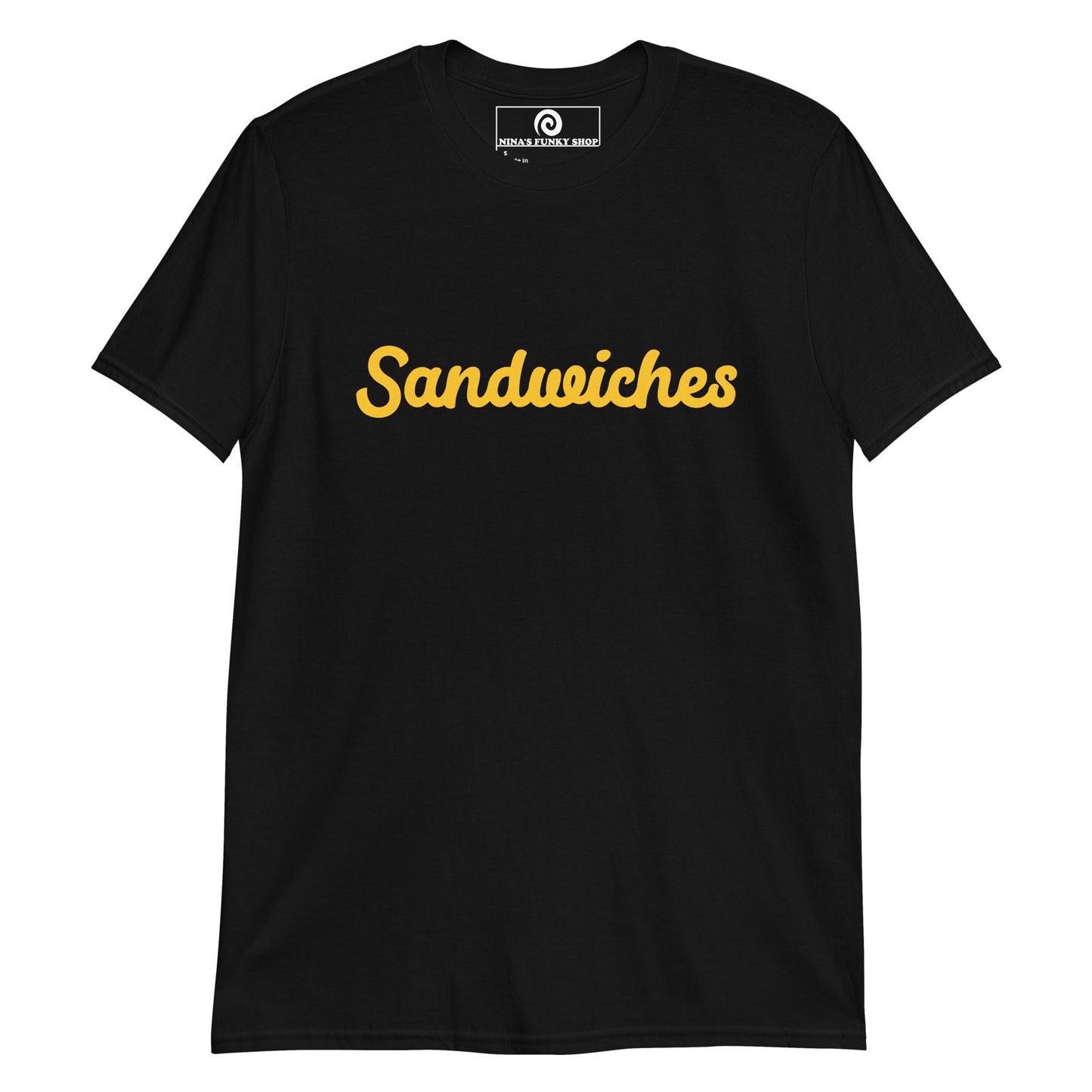 Black Sandwiches T-shirt -Love sandwiches? Looking for a funny gift for sandwich lover? Our customizable Sandwich T-shirt is just what you need. It's a soft and comfortable cotton shirt with a funny foodie design, expertly printed on the front. Celebrate your favorite foods in our funky foodie clothing, designed by Nina and made just for you.