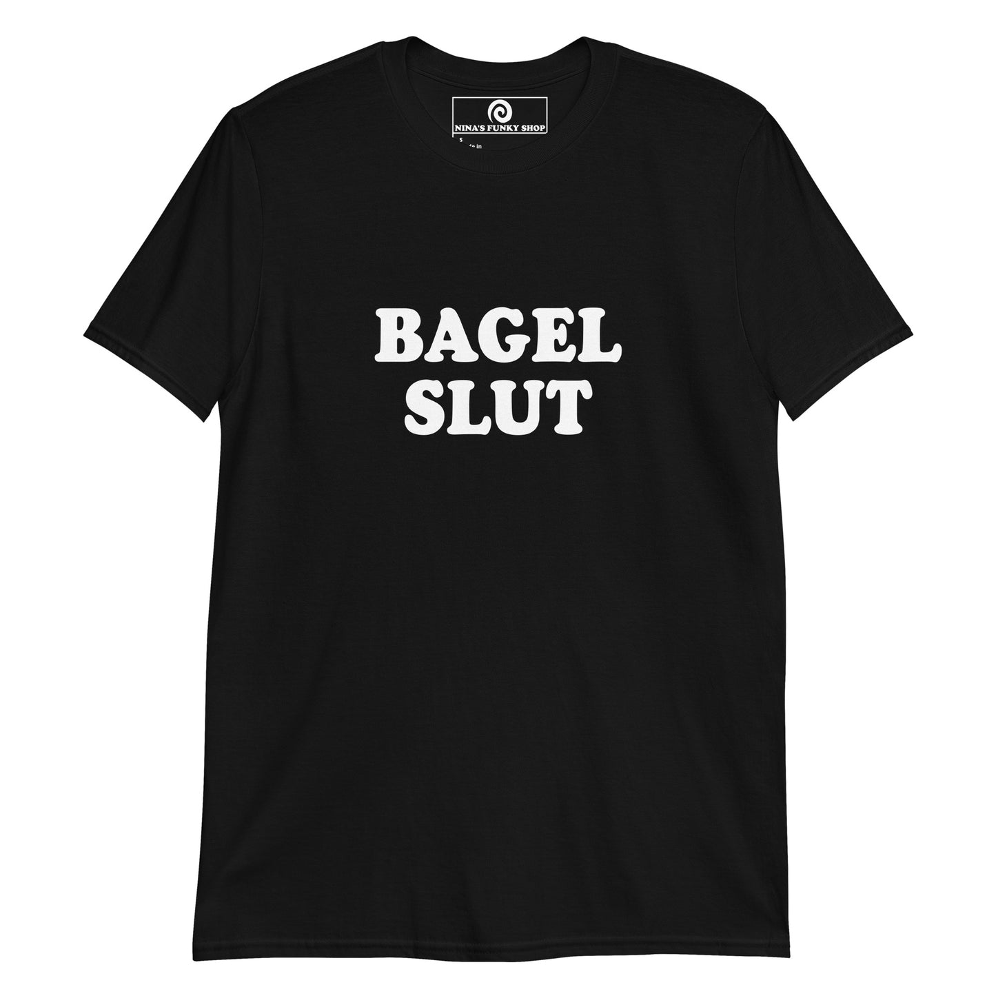 Black Bagel Slut T-Shirt - Are you a bagel slut? Looking for a funny gift for a bagel enthusiast? This Bagel Slut T-shirt is soft, comfortable and perfect for everyday bagel babes. Eat your favorite bagel in our bagel lover t-shirt designs and funny foodie apparel. Designed by Nina and made just for you. 