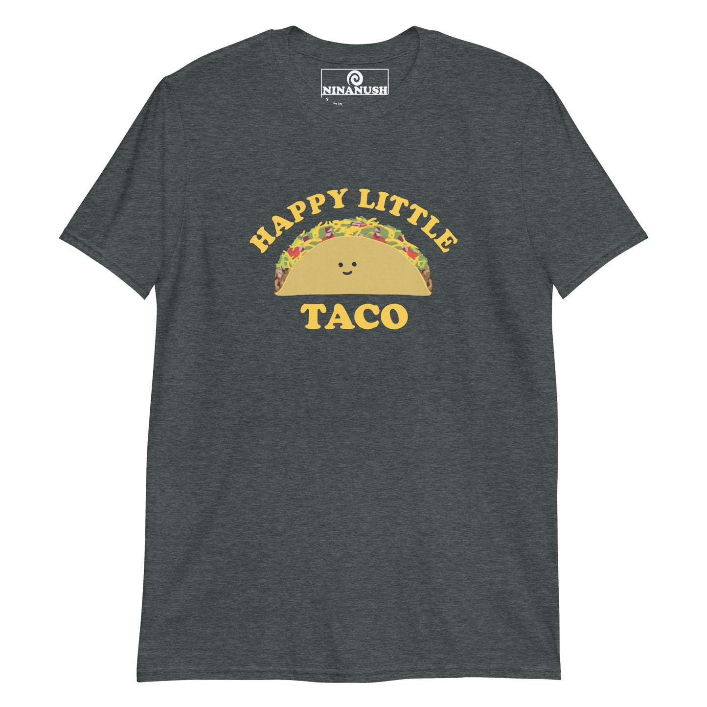 Dark gray cute taco t-shirt - Unisex foodie shirt - A happy little taco t-shirt for taco enthusiasts. This unique taco design is colorful and printed on a classic tee. Embrace your inner taco and let your passion for food shine with this eye-catching cute taco graphic tee. Wear this funny taco tee as everyday streetwear or give it as a gift to your favorite taco lover. 