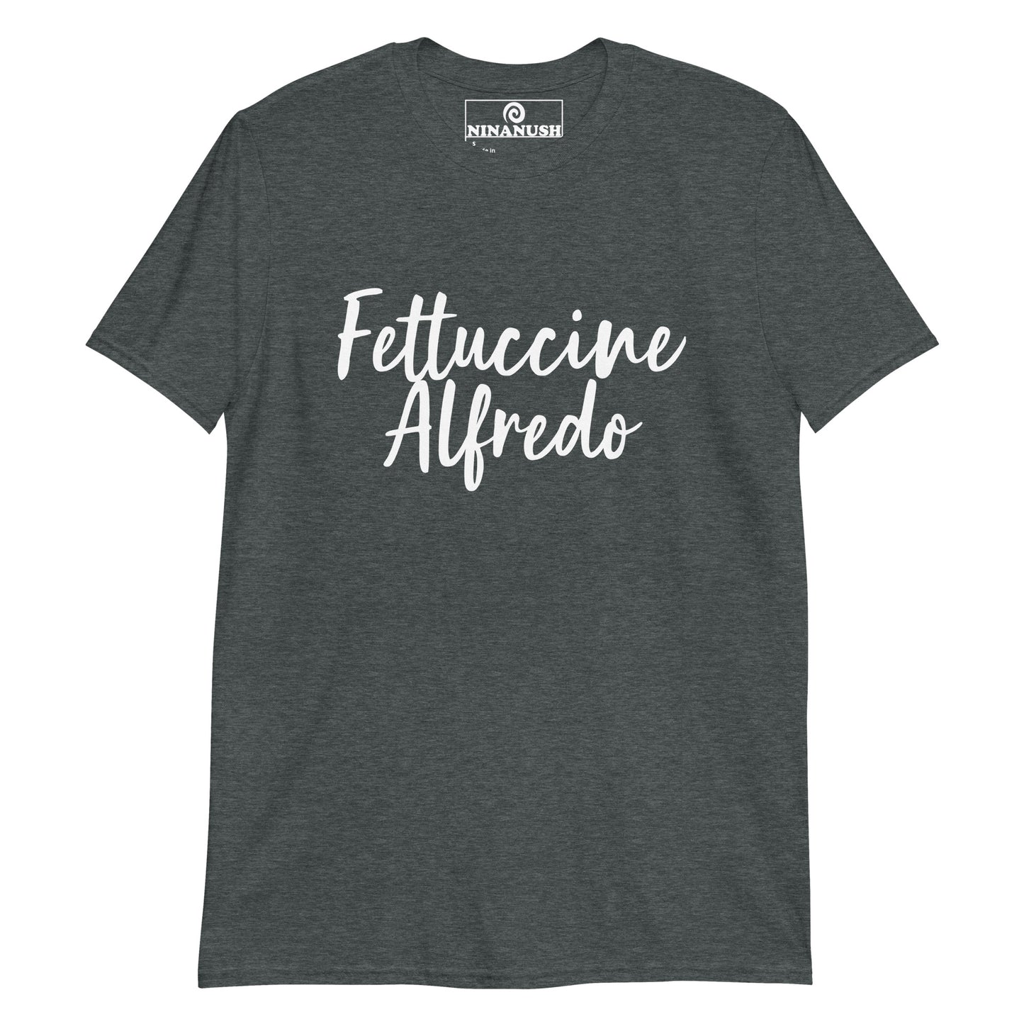 Dark gray fettuccine Alfredo shirt -A fettuccine Alfredo t-shirt that's soft, comfortable and made for pasta lovers like you. It's a classic cotton tee, designed for fettuccine Alfredo lovers and foodies of all kinds. Eat fettuccine Alfredo in style and wear this funny food shirt as everyday streetwear or give it as a unique gift for a pasta enthusiast.