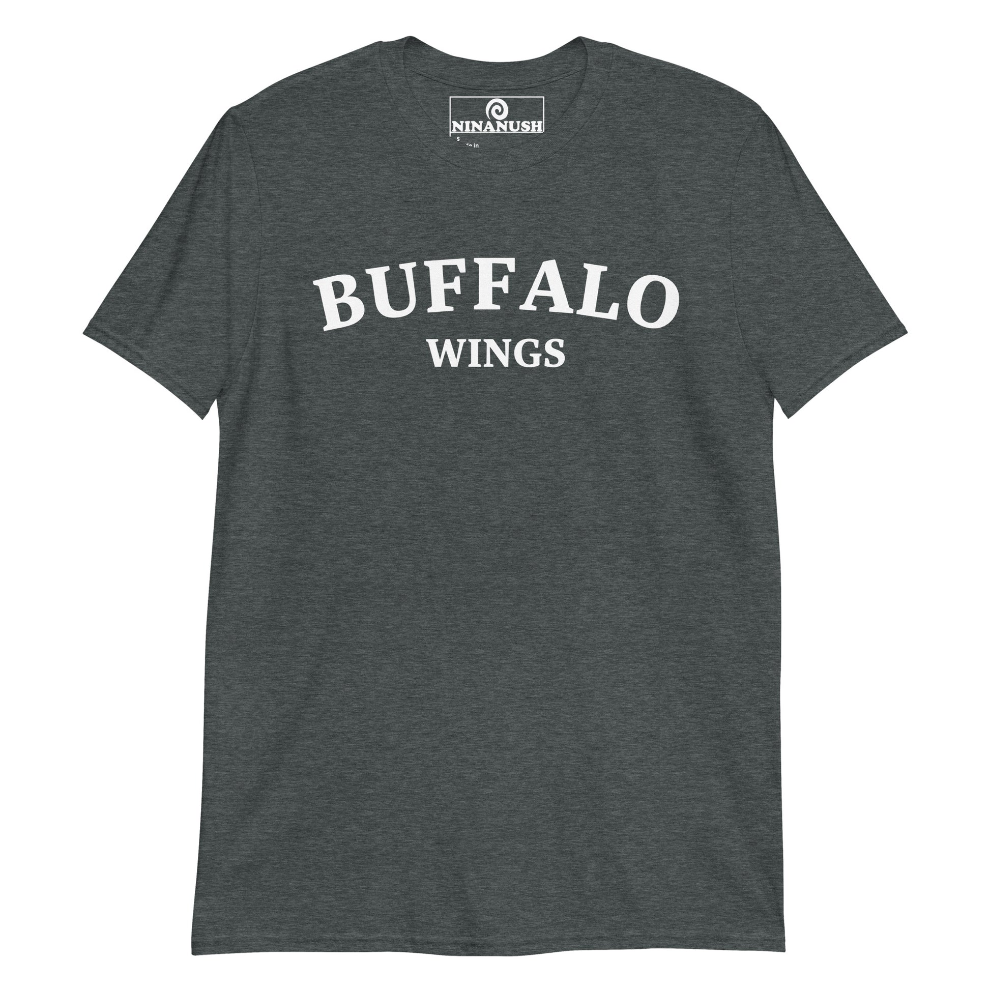 Dark gray buffalo wing shirt - This Unisex buffalo wings shirt is soft, comfortable, designed for buffalo sauce enthusiasts and made just for you. It's a classic college-style cotton tee with a funny food lover design. This statement t-shirt for foodies is the perfect shirt for buffalo wing lovers and a great gift for foodies of all kinds.