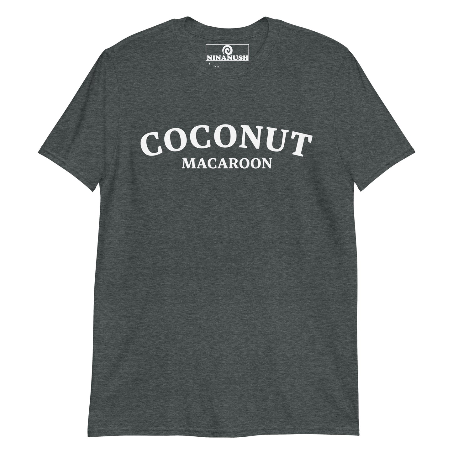 Dark gray macaroon shirt - This coconut macaroon shirt is soft, comfortable, designed for macaroon lovers and made just for you. It's a unisex college-style shirt that is sure to stand out. Eat macaroons in this everyday unique foodie t-shirt or give it as a funny gift for a fellow coconut macaroon lover. Shop our foodie apparel and gifts.