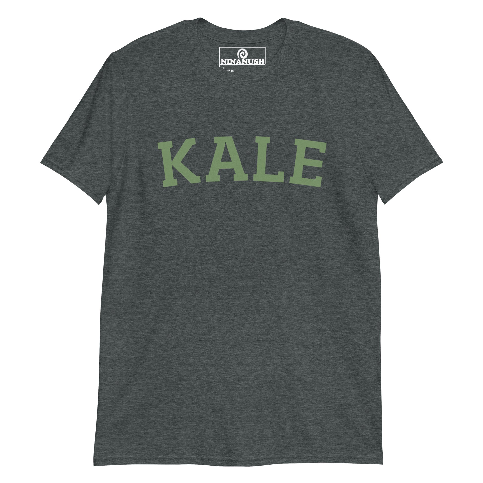 Dark gray kale t-shirt from Nina's Funky Shop by ninanush - The ultimate t-shirt for kale lovers, plant based babes and foodies of all kinds. It's a soft and comfortable, college style kale t-shirt that's made just for you. Make a bold statement with this funny food shirt or give it as a gift to your favorite kale enthusiast. A unique vegan tee, for kale aficionados and beyond.