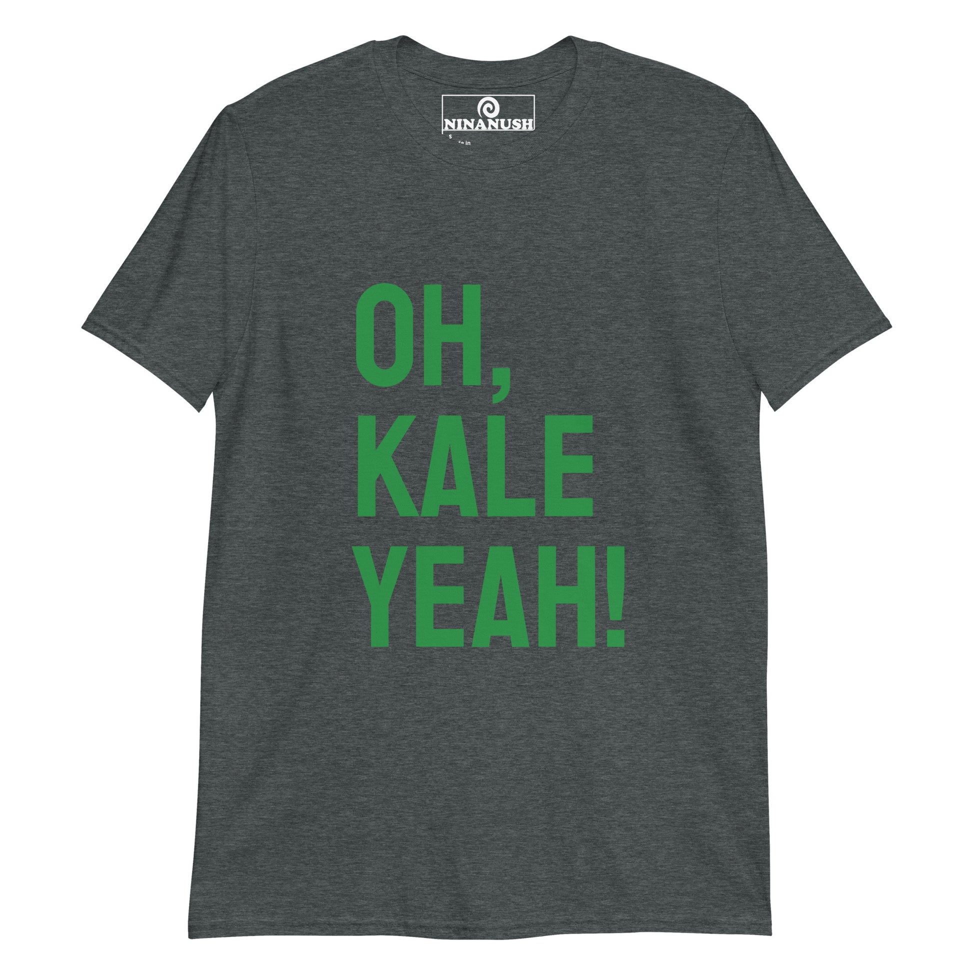 Dark heather gray oh, kale yeah! t-shirt from Nina's Funky Shop by ninanush - This kale t-shirt is a cotton tee that comfortable and stands out with a quirky kale exclamation. It's a funny food t-shirt for kale enthusiasts and weird t-shirt lovers of all kinds. Add a little personality to your everyday outfits with this Oh, Kale Yeah! Shirt. It's designed by Nina and made just for you.