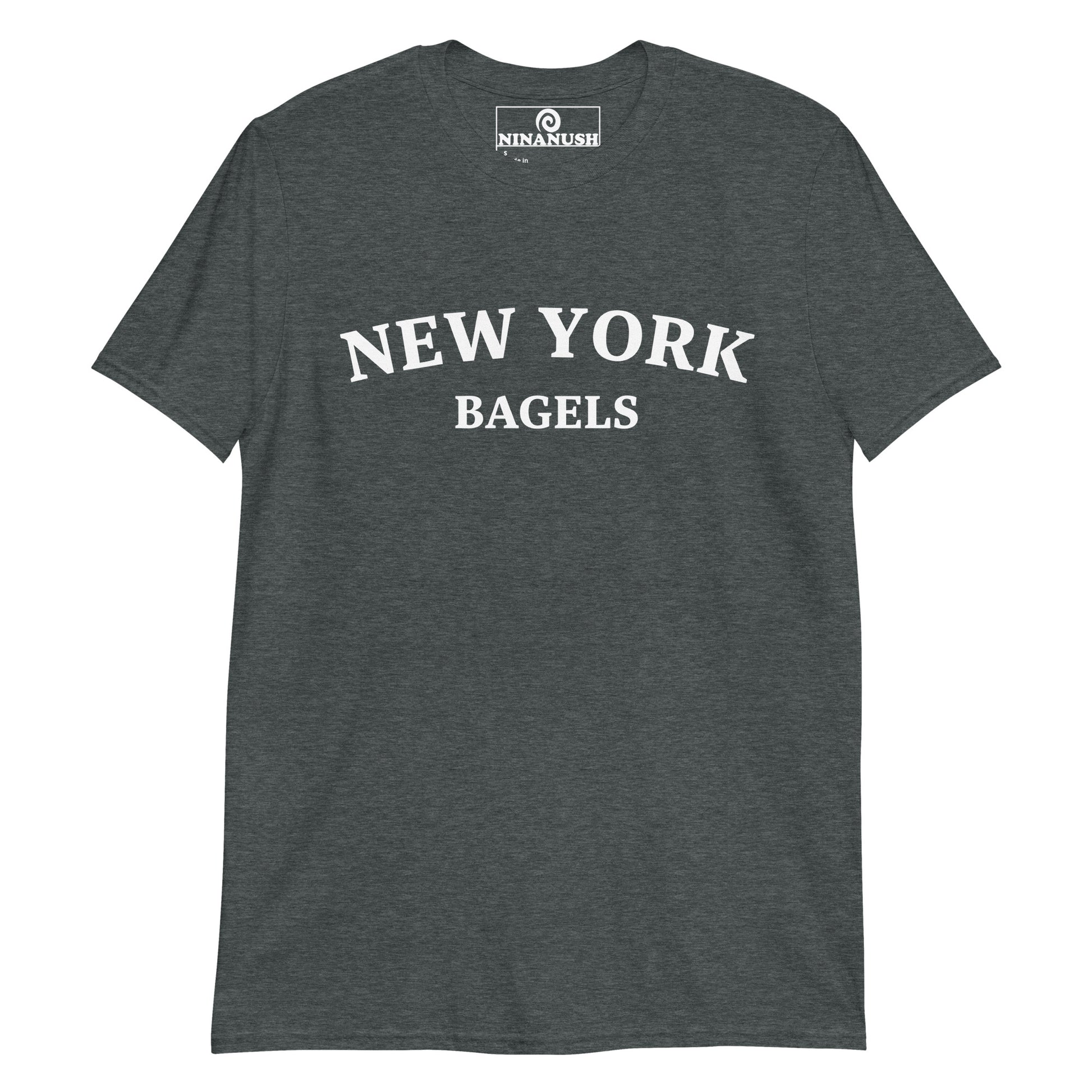 Heather gray New York Bagel Shirt from Nina's Funky Shop by ninanush - The New York Bagels shirt for bagel enthusiasts of all kinds. Eat your favorite New York bagels and make a statement. This college-style bagel shirt makes the perfect gift for New York Bagel lovers. Wear this funny bagel shirt as everyday streetwear. It's sure to make a statement. Everyone loves New York bagels!