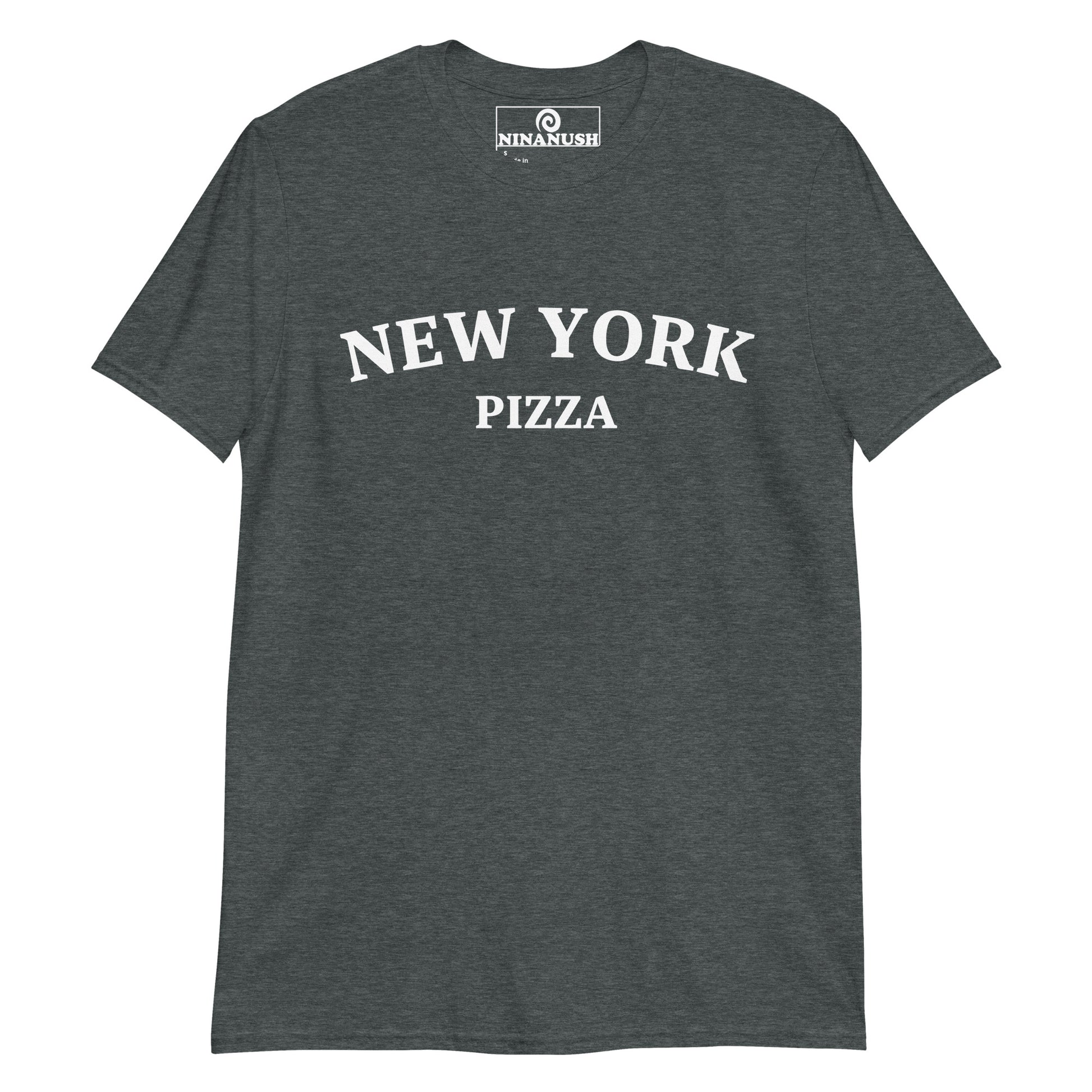 Heather gray New York Pizza t-shirt from Nina's Funky Shop by ninanush - Calling all Pizza aficionados! This New York Pizza shirt was designed just for you! Add a little personality to your everyday style in this pizza lover tee. It's a classic cotton tee that's soft, comfortable and makes a statement. Wear it as everyday street wear or give it as a funny gift for a pizza enthusiast.