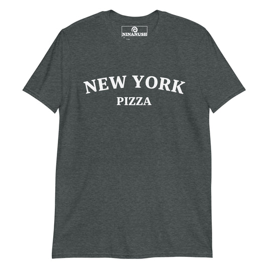 Heather gray New York Pizza t-shirt from Nina's Funky Shop by ninanush - Calling all Pizza aficionados! This New York Pizza shirt was designed just for you! Add a little personality to your everyday style in this pizza lover tee. It's a classic cotton tee that's soft, comfortable and makes a statement. Wear it as everyday street wear or give it as a funny gift for a pizza enthusiast.