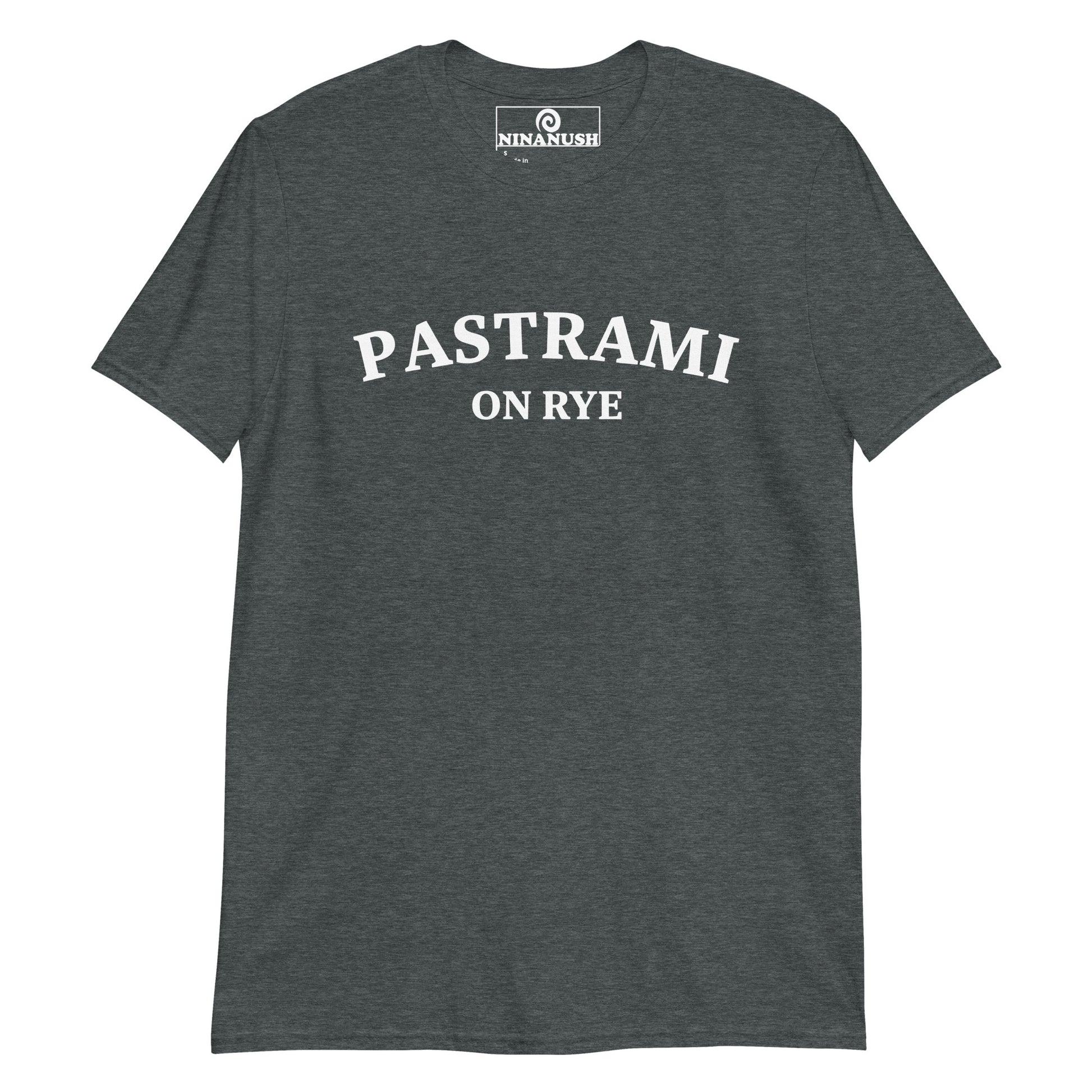 Gray pastrami on rye t-shirt from Nina's Funky Shop by ninanush - Calling all pastrami lovers! This pastrami on rye shirt was made just for you. Wear this funny food shirt for pastrami sandwich enthusiasts and add a little personality to your style. Or give this weird t-shirt as a funny gift for a pastrami lover. Celebrate your favorite foods in our funky foodie apparel.