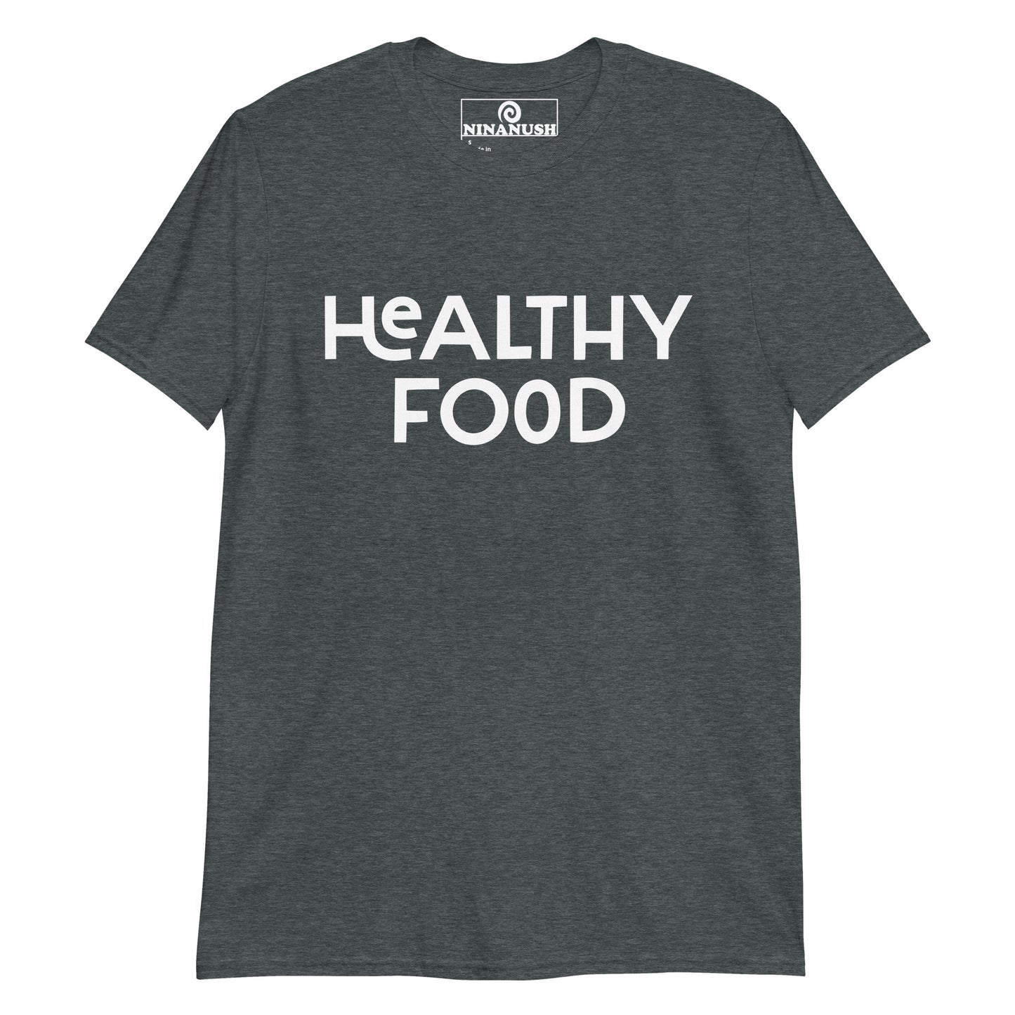 Heather gray healthy food shirt from Nina's Funky Shop by ninanush - This healthy food t-shirt is soft, comfortable, designed by Nina, and made just for you. It's a foodie shirt for health food enthusiasts or a sarcastic tee for food lovers of all kinds. Celebrate your favorite food and drinks with our funky foodie clothing and accessories.