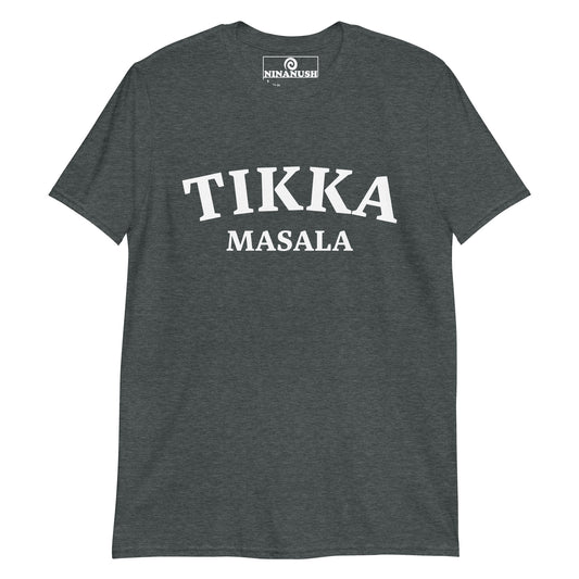 Gray Tikka Masala T-shirt from Nina's Funky Shop by ninanush - Tikka Masala 🔥 Do you love tikka masala? Looking for a unique foodie gift? Look no further! Our Tikka Masala T-shirt is just what you need. It's a college-style, crew neck foodie shirt for Indian food enthusiasts. If you love tikka masala, this funny food shirt was designed just for you. 