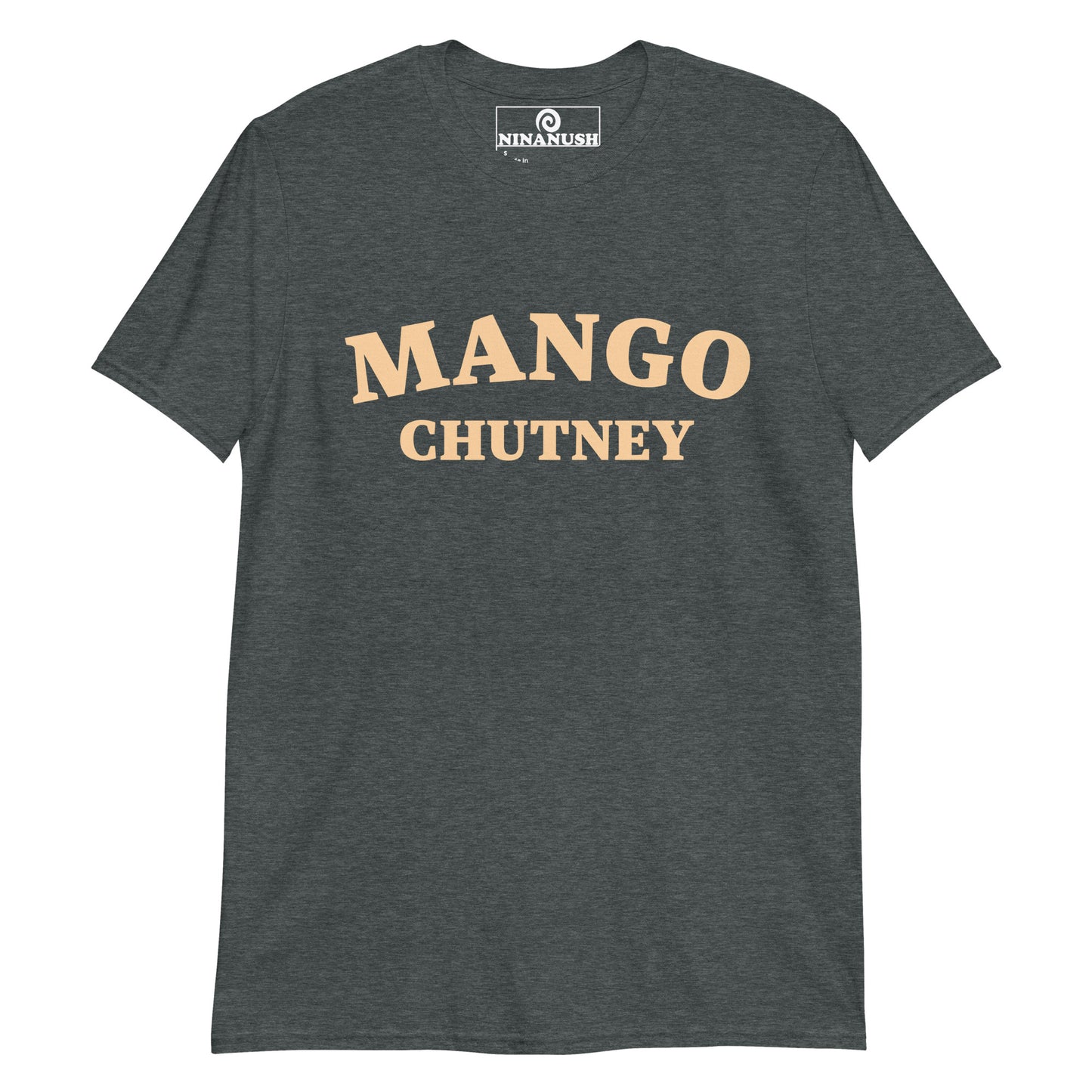 Dark Gray Mango Chutney T-shirt from Nina's Funky Shop by ninanush - Mango Chutney 🔥 Are you a mango chutney enthusiast? Looking for a unique foodie gift? Look no further! Our Mango Chutney T-shirt is just what you need. It's a college-style, crew neck foodie shirt for Indian food lovers and foodies of all kinds. If you love mango chutney, this funny food shirt was designed just for you.