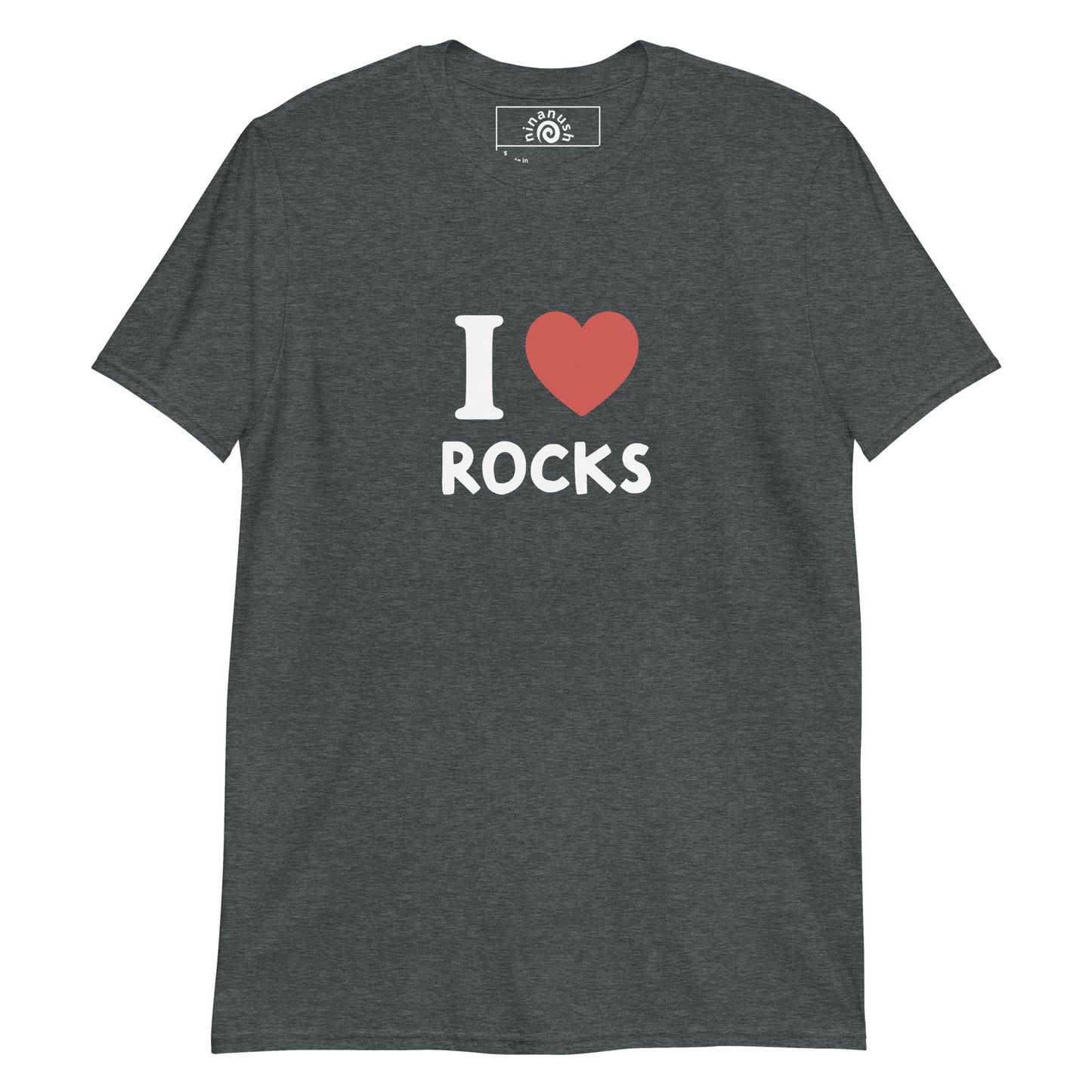 Gray I Heart Rocks T-shirt from Nina's Funky Shop by ninanush - Are you a rock enthusiast? Looking for a fun gift for a fellow rock lover? This I heart rocks shirt is just what you need. It's a unisex, crew neck T-shirt that's soft and comfortable with "I hear rocks", expertly printed on the front. Stand out and collect your favorite rocks in this rock lover tee, it's designed by Nina and made just for you.