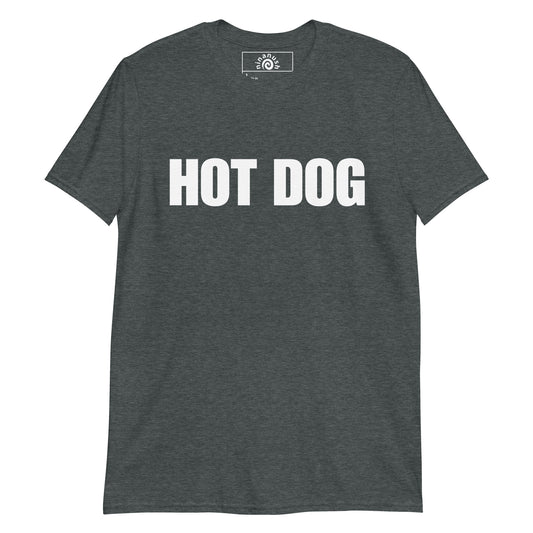 Gray Hot Dog T-shirt from Nina's Funky Shop by ninanush - Do you love hot dogs? Looking for a fun foodie gift? Our Hot Dog Shirt is just for you! It's a unisex, crew neck T-shirt that's soft and comfortable with "Hot Dog", expertly printed on the front. Stand out and eat your favorite foods in this funny foodie tee, it's designed by Nina and made just for you. 