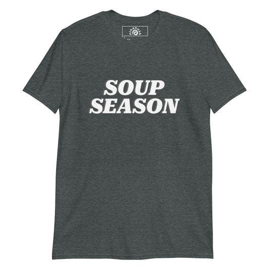 Dark Gray Soup Season T-shirt from Nina's Funky Shop by ninanush - Do you love soup? Looking for a funny gift for a soup enthusiast? Our Soup Season T-shirt is soft, comfortable and just what you need. It's a unisex soup lover graphic tee that comes in a variety of colors with "Soup Season", expertly printed on the front. A funny foodie t-shirt for soup enthusiasts and winter food lovers.