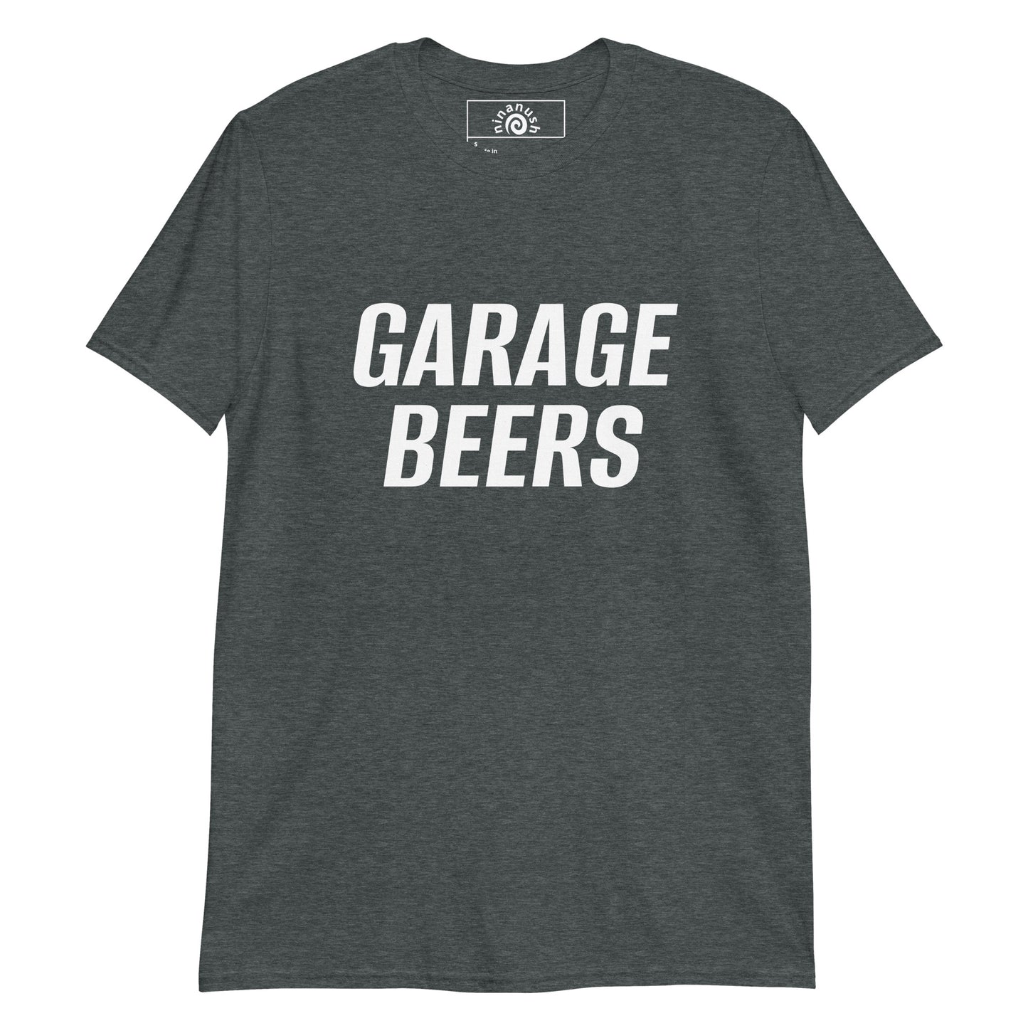 Dark Gray Garage Beers T-shirt from Nina's Funky Shop by ninanush - Do you love beer? Looking for a funny gift for a friend? Our Garage Beers Crewneck T-shirt is soft, comfortable and just what you need. It's a unisex t-shirt that comes in a variety of colors with "Garage Beers", expertly printed on the front. A funny beer t-shirt for everyday. Celebrate your favorite food and drinks in our funky foodie apparel!