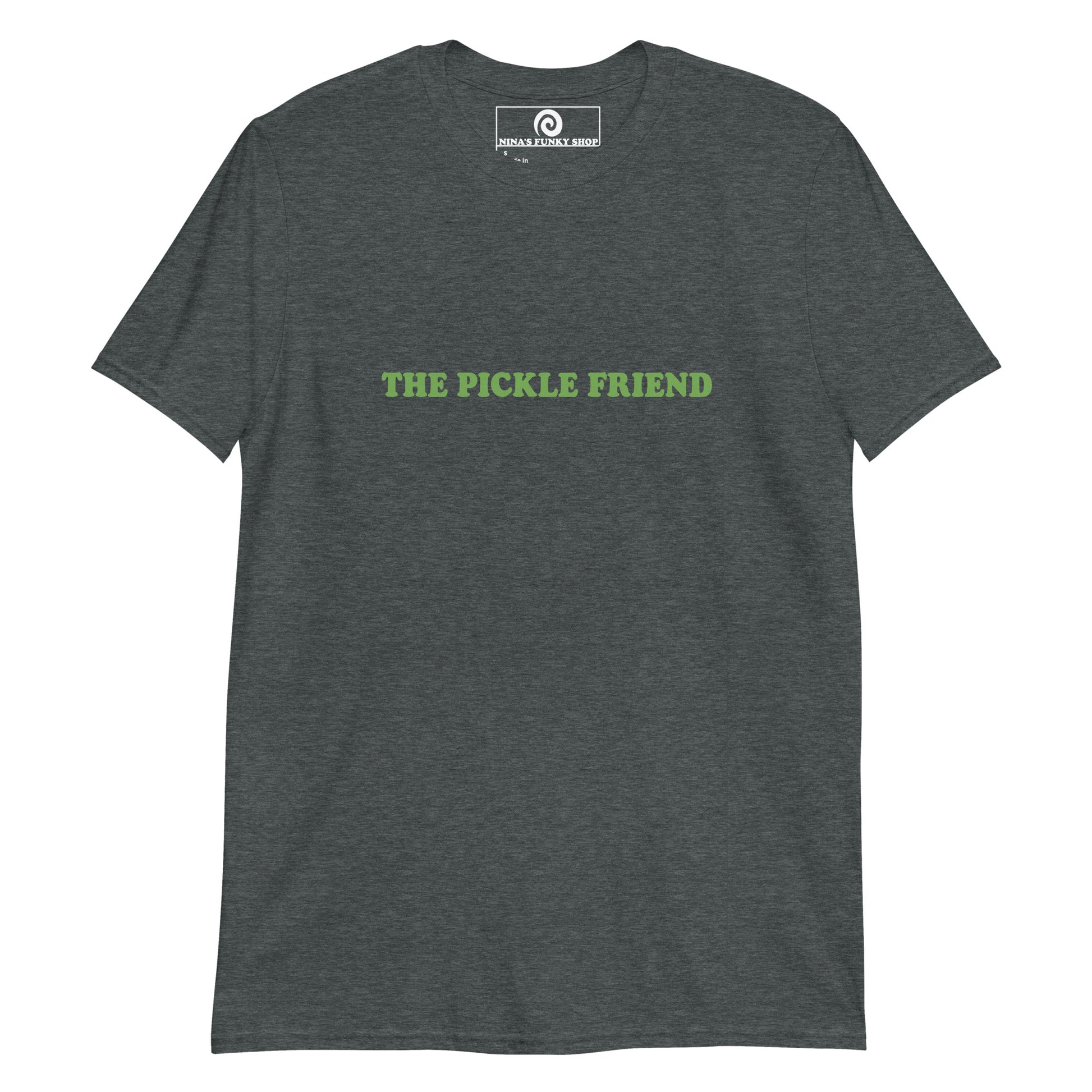 Dark Gray Pickle Friend T-shirt - Love pickles? Looking for a funny gift for the pickle friend? Our Pickle Friend T-shirt is just what you need. It's a soft and comfortable shirt with "The Pickle Friend", expertly printed on the front. Make a statement and get those extra pickles! It's the tee for pickle enthusiasts and a quirky tee for everyday.