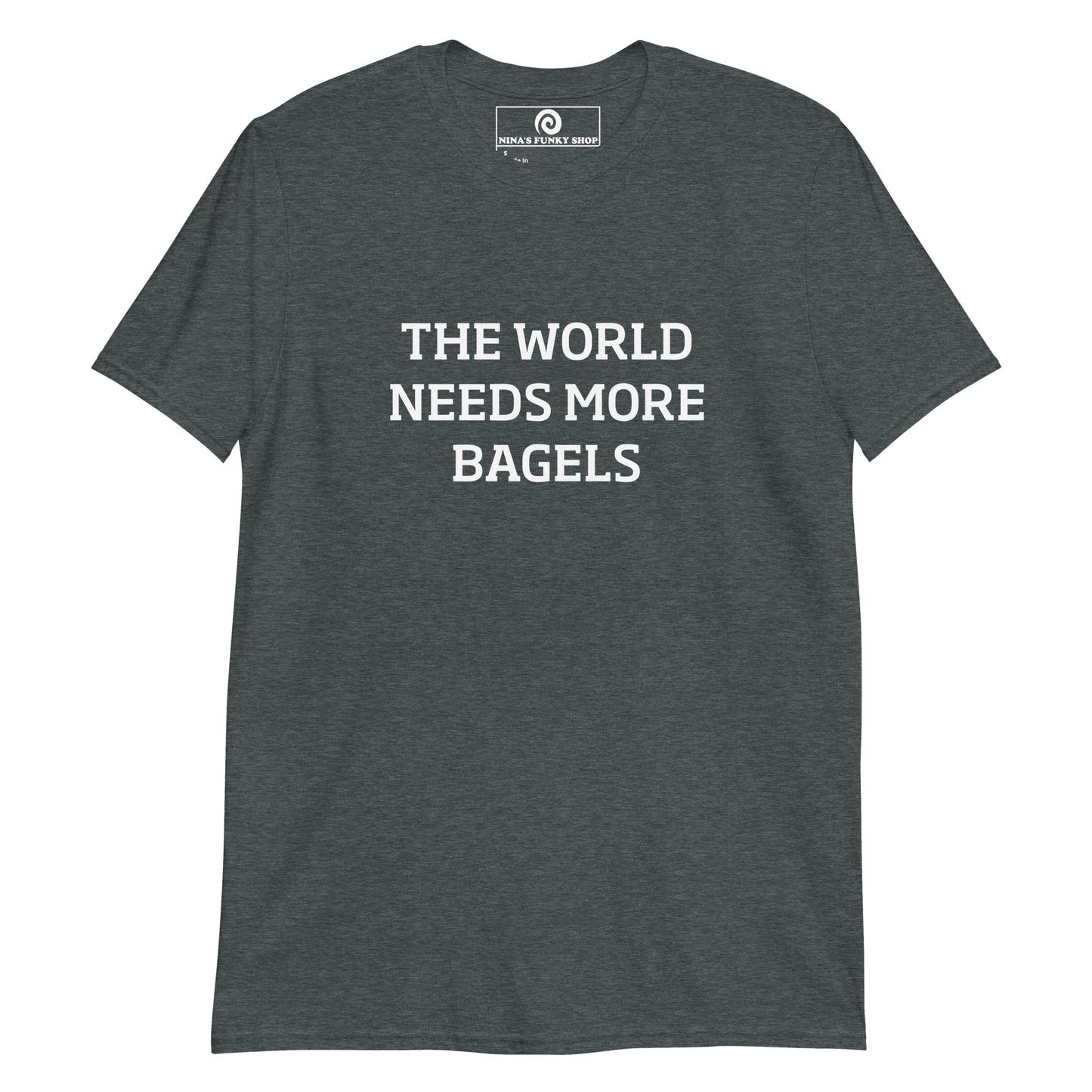 Dark Gray Bagel T-shirt Design - Bagel addict? Looking for a funny gift for a bagel enthusiast? This bagel lover t-shirt is just what you need. It's soft and comfortable with a funny bagel design, expertly printed on the front. The perfect shirt for everyday bagel babes and foodies of all kinds. Designed by Nina and made just for you. Looking for something personalized? Shoot us an email! 