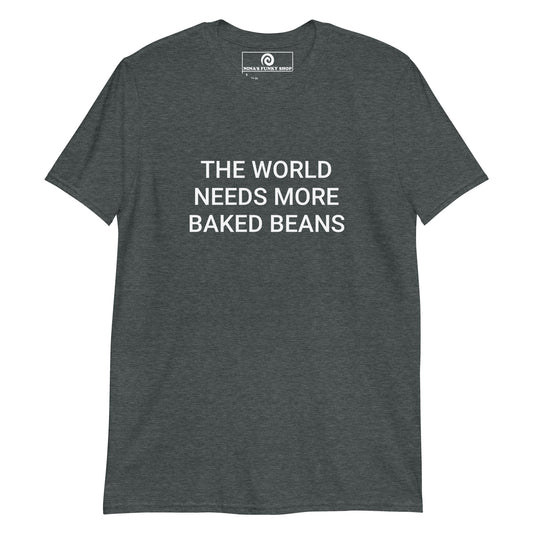 Dark Gray Baked Beans T-Shirt - The world needs more baked beans! Embrace your love of baked beans in this foodie t-shirt. It's a classic cotton t-shirt that's soft and comfortable with a baked beans design, expertly printed on the front. The perfect funny gift for bean lovers and foodies of all kinds. Designed by Nina and made just for you.